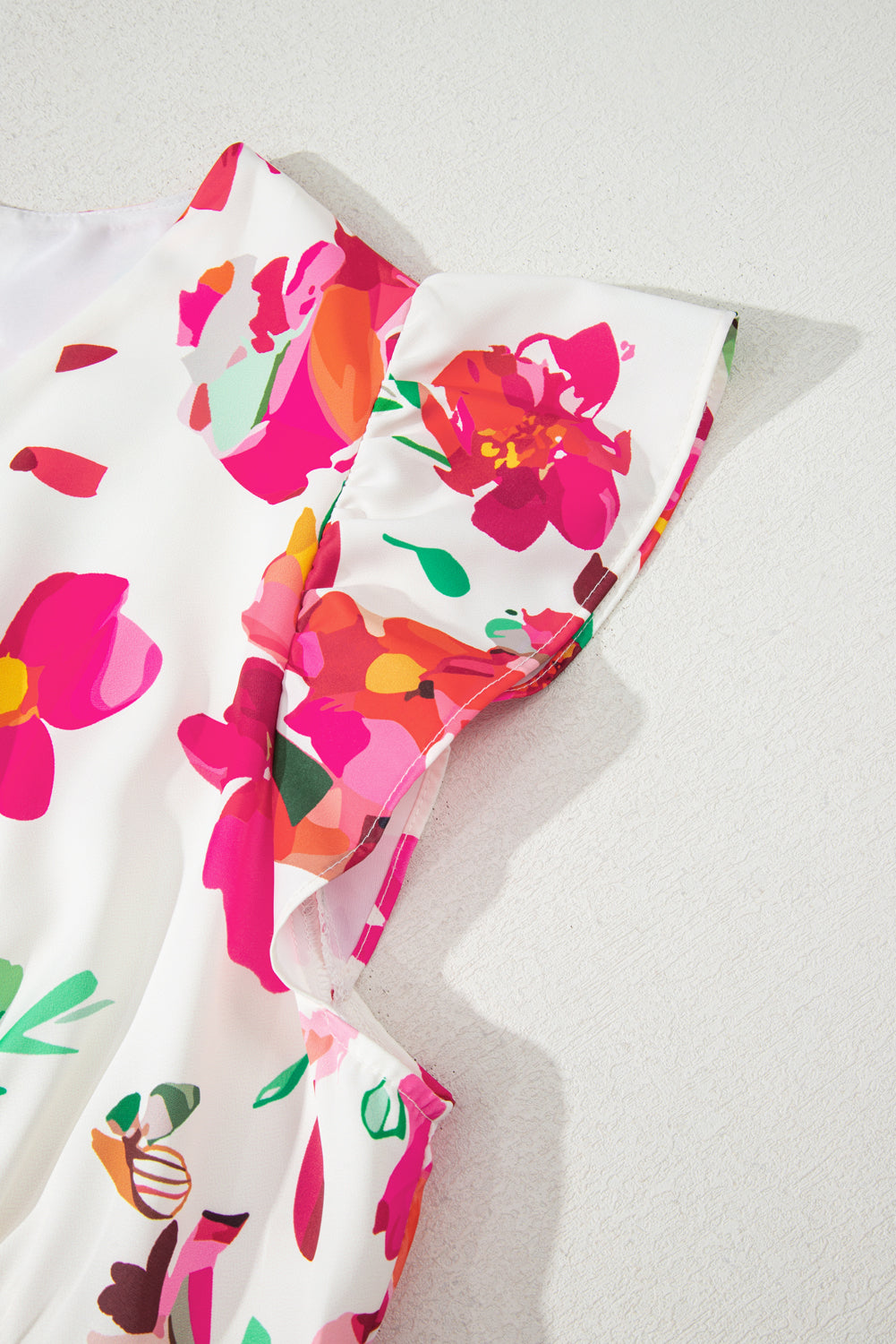 Pink Floral Print V Neck Ruffle Sleeve Plus Size Midi Dress BB Fashion Outlet