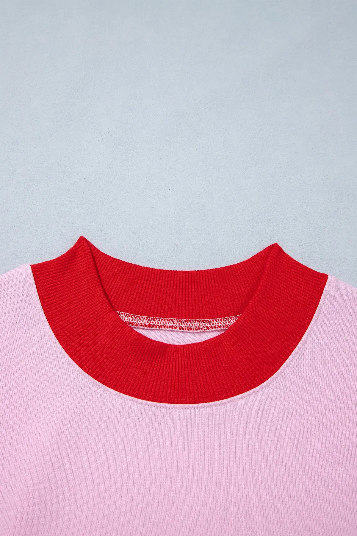 Colourblock Trim Crewneck Long Sleeve Pullover Sweatshirt – Pink