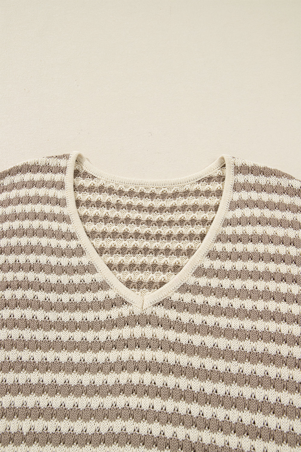 Stripe Plus Size V-Neck Drop Shoulder Sweater - eAura