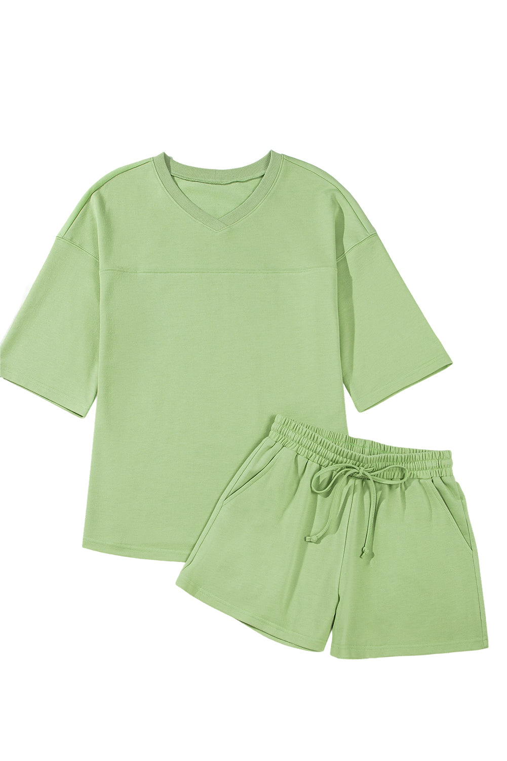 Meadow Mist Green Solid Loose V Neck Half Sleeve Tee and Shorts eAura