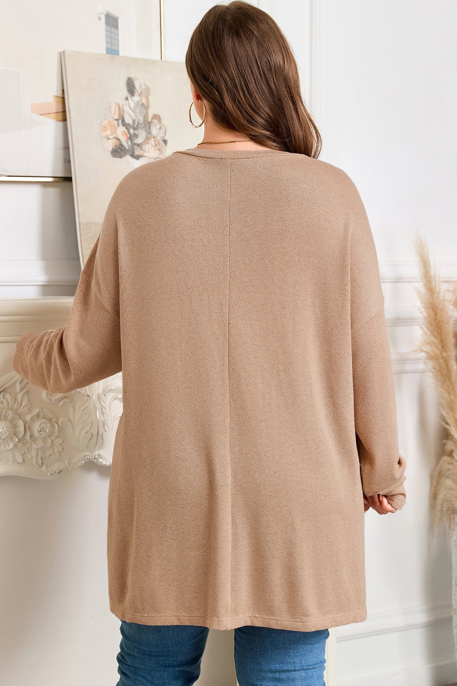 Plus Size Drop Shoulder Knit Tunic Top - eAura