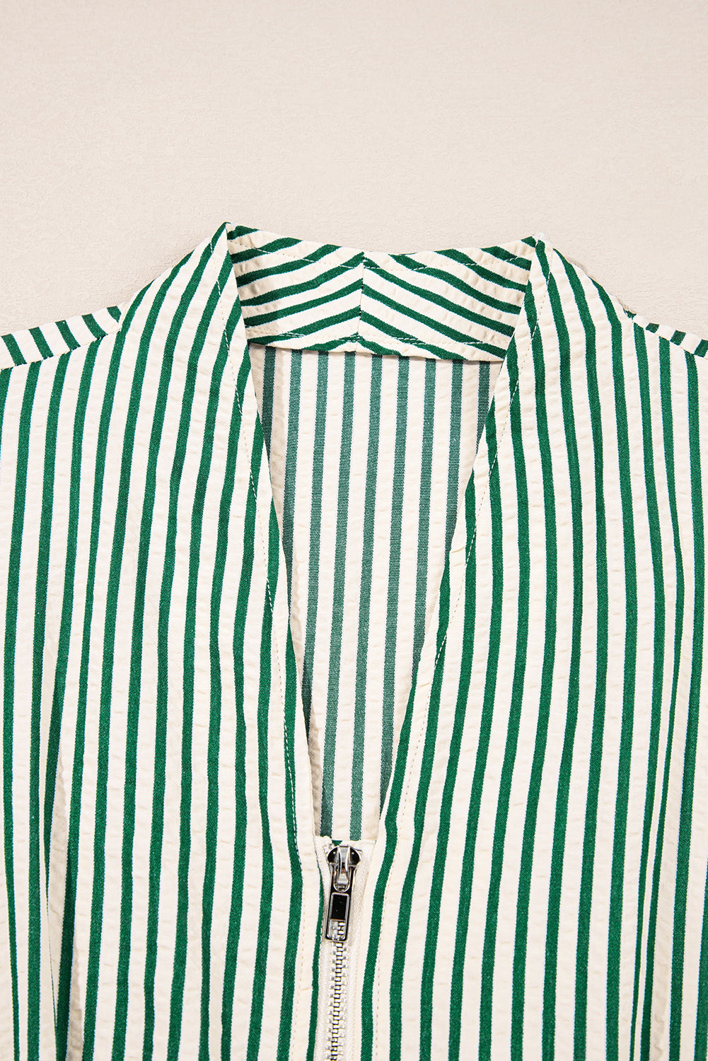 Striped V-Neck Zip Front Midi Dress - eAura