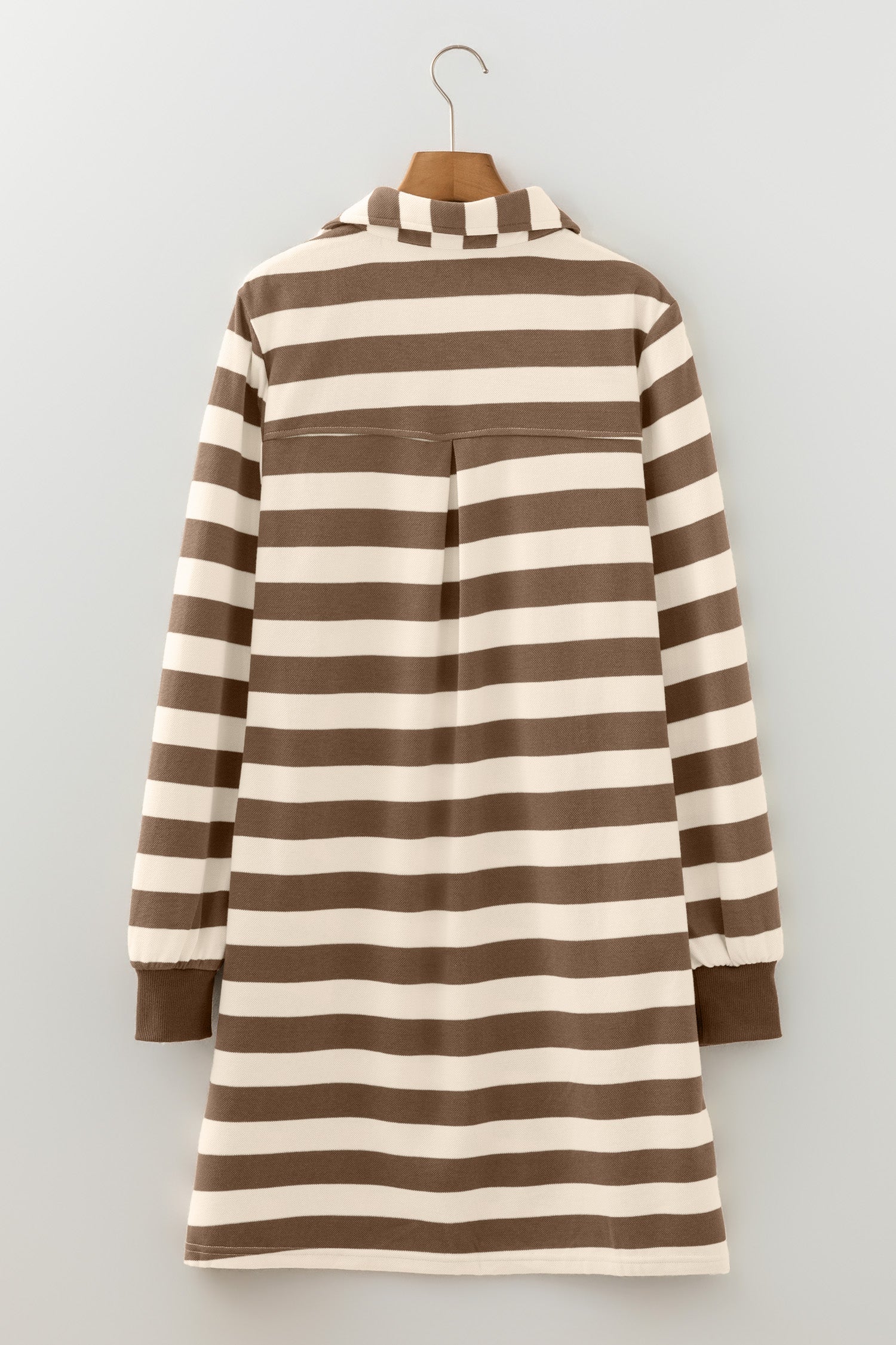 Stripe Collared V-Neck Long Sleeve Loose Casual Dress - Dresses/Mini Dresses