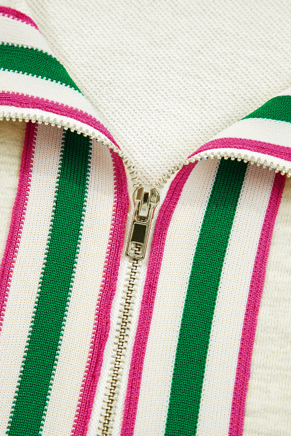 Contrast Striped Patchwork Zip Collar Pullover Sweatshirt eAura