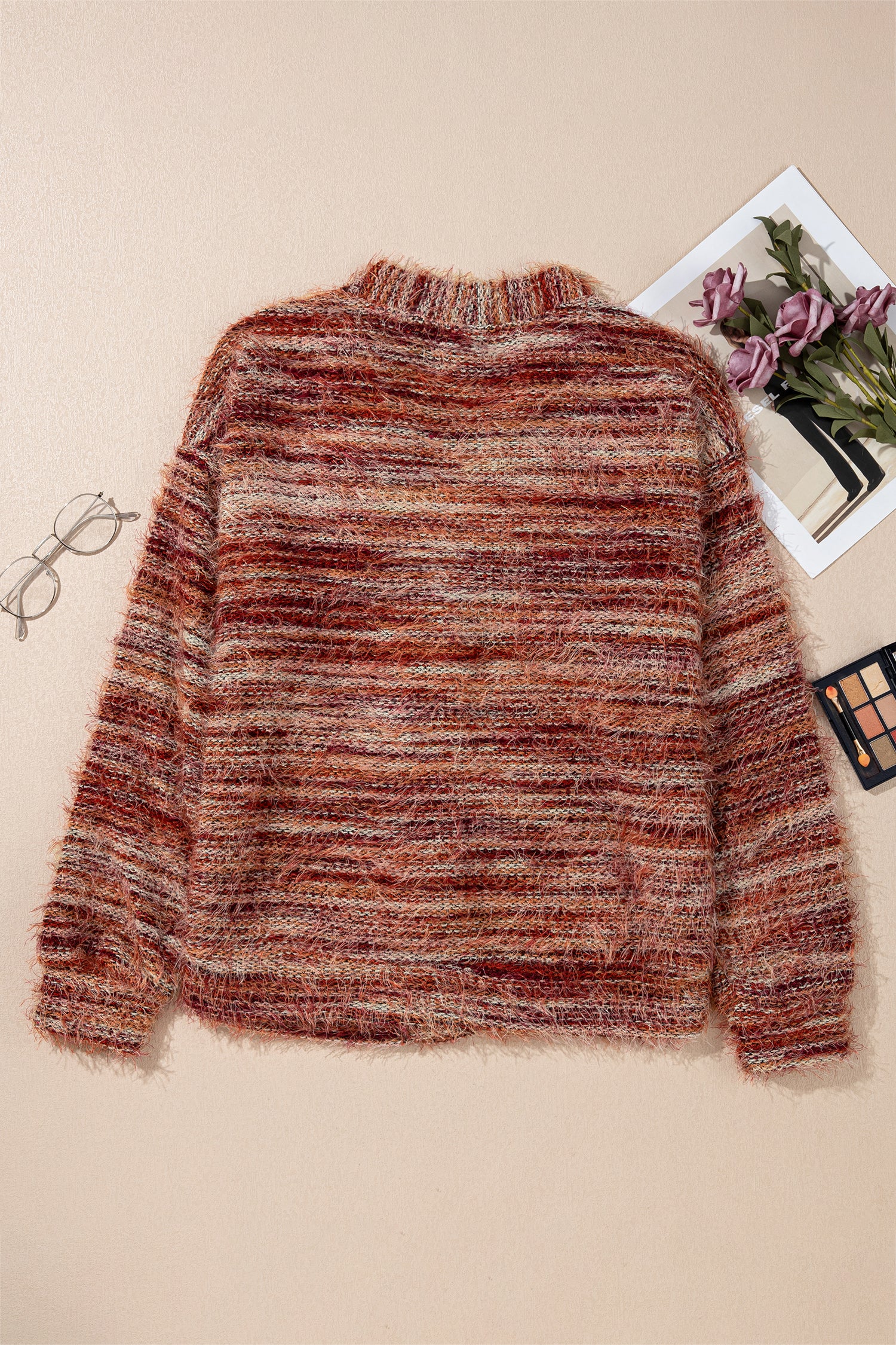 Fuzzy Striped Button Front Cardigan Sweater – Tawny