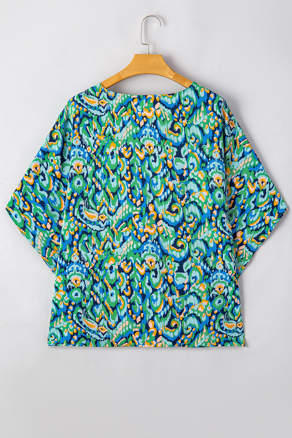 Green Abstract Print V Neck Half Sleeve Loose Fit Tunic Blouse eAura