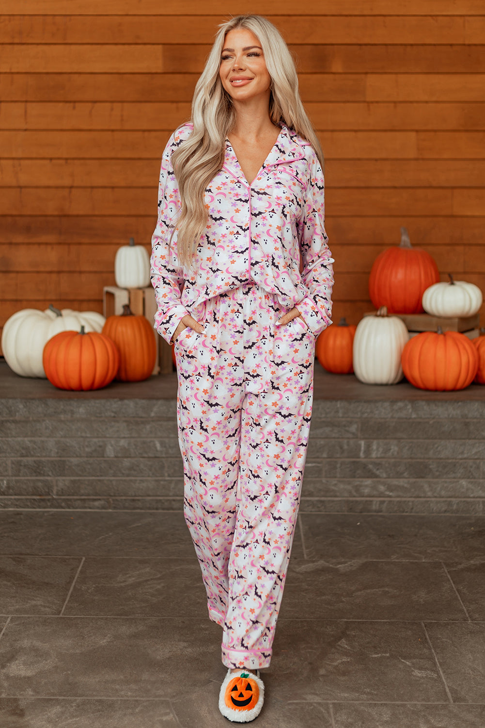 Pink Halloween Eve Haunted Honey Bat Print Pyjama Set - eAura