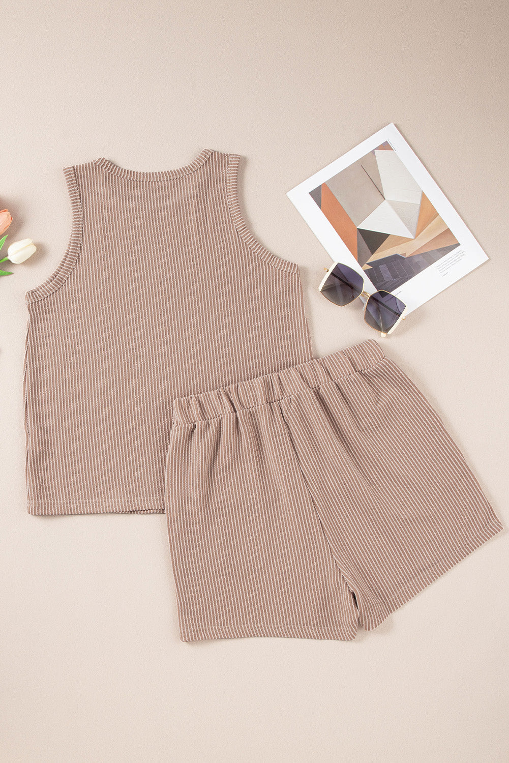 Ribbed Sleeveless Top and Pocketed Shorts Co-ord eAura