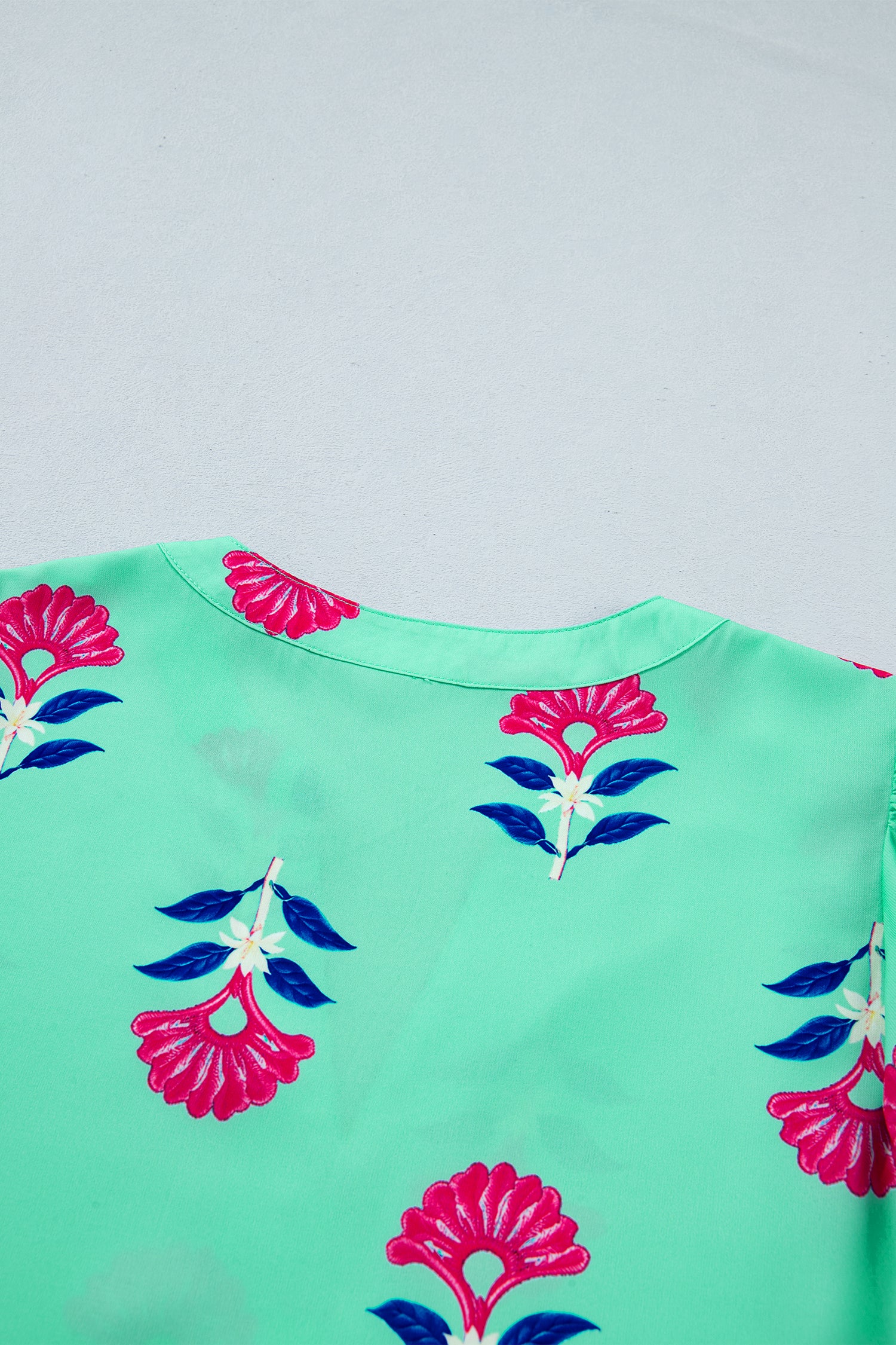 Floral V Neck Flutter Sleeve Blouse – Green