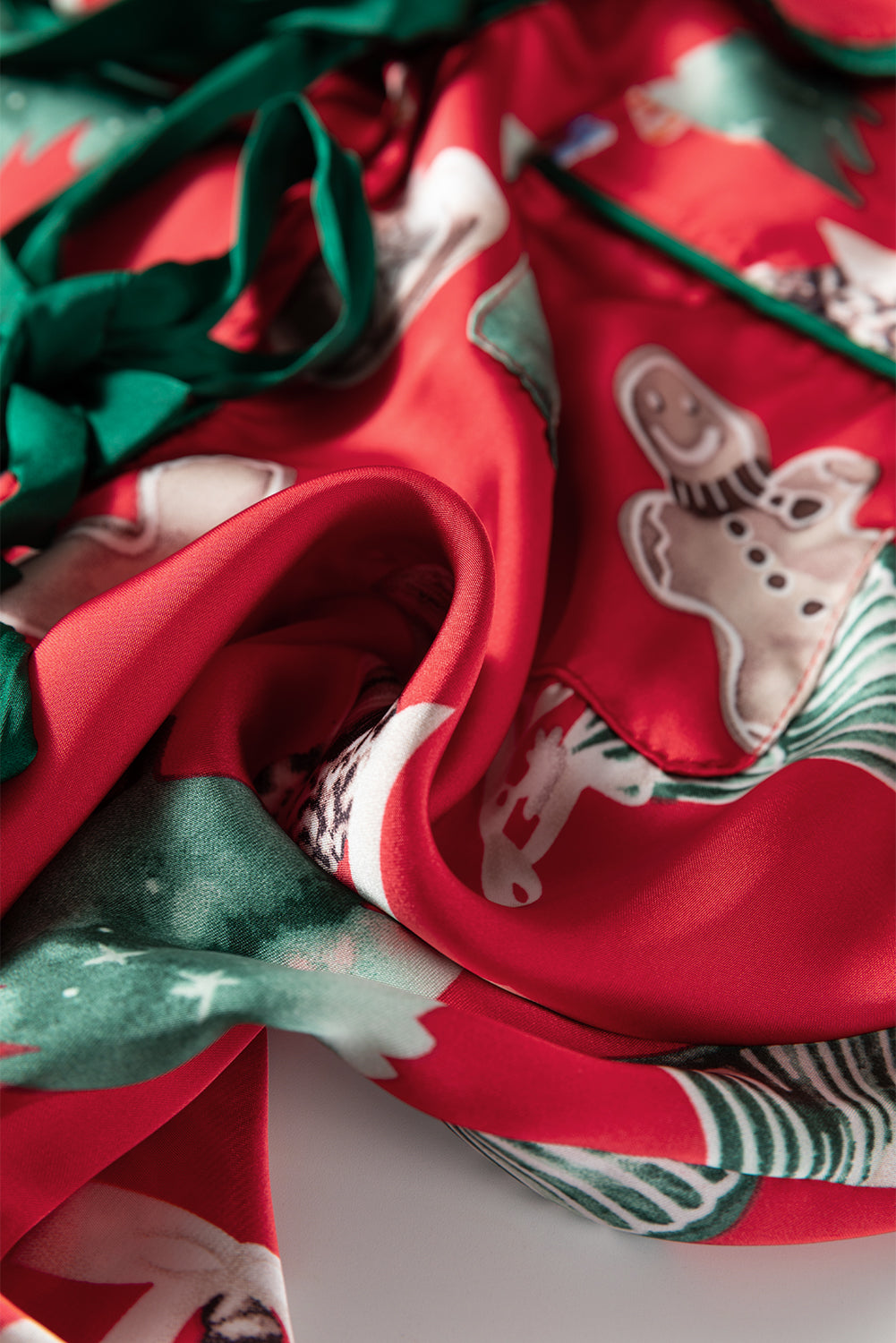 Red Christmas Contrast Ruffle Trim Ribbon Bow Knot Pyjamas - eAura