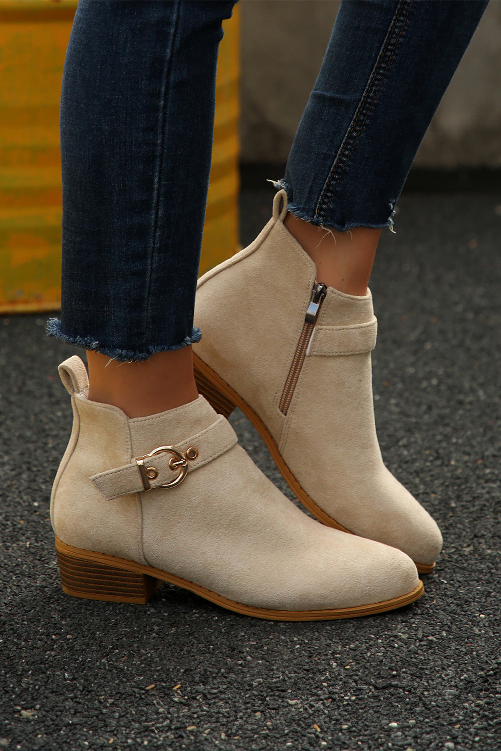Beige Retro Pointed Toe Ankle Boots - eAura