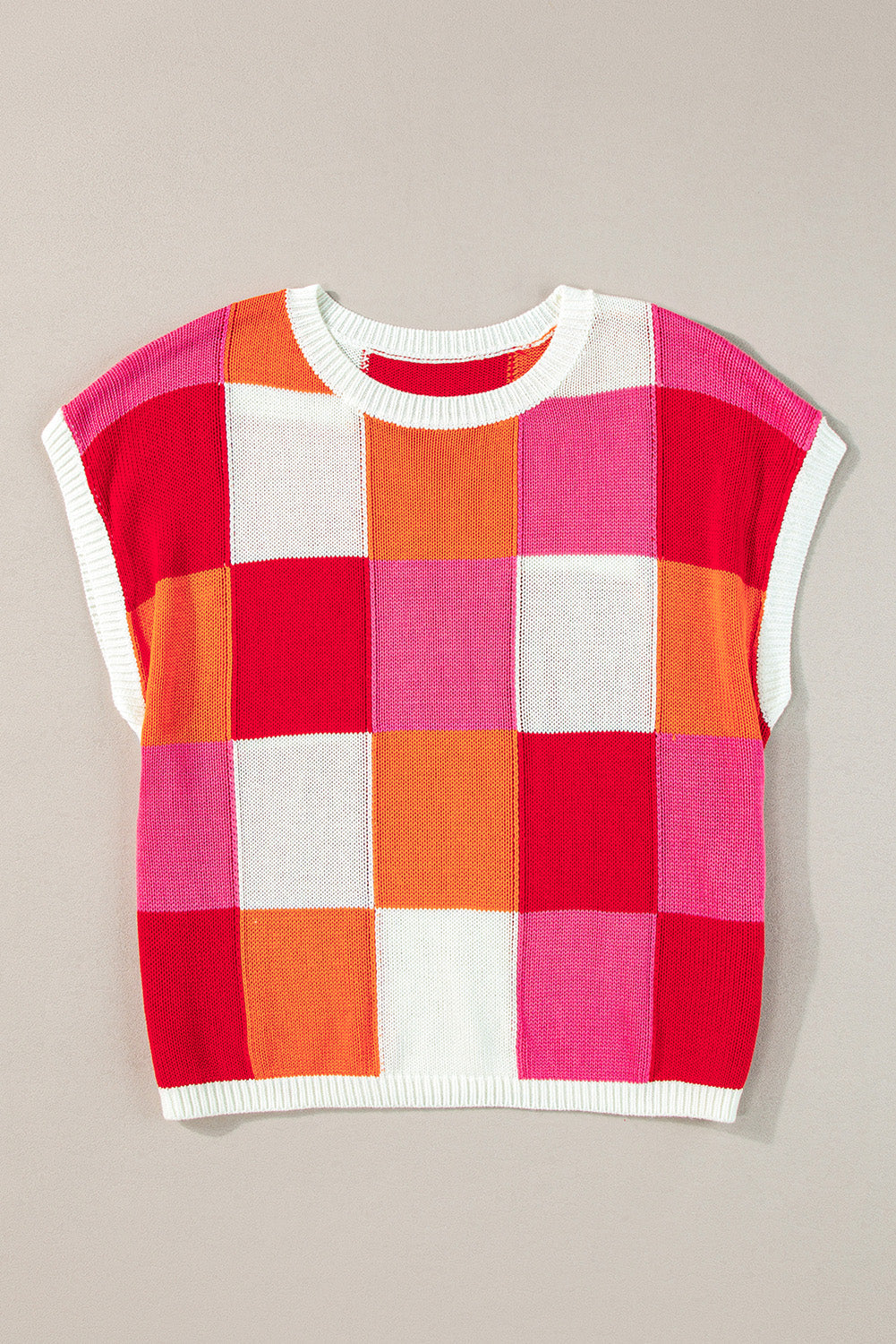 Grapefruit Orange Colour Block Cap Sleeve Sweater eAura