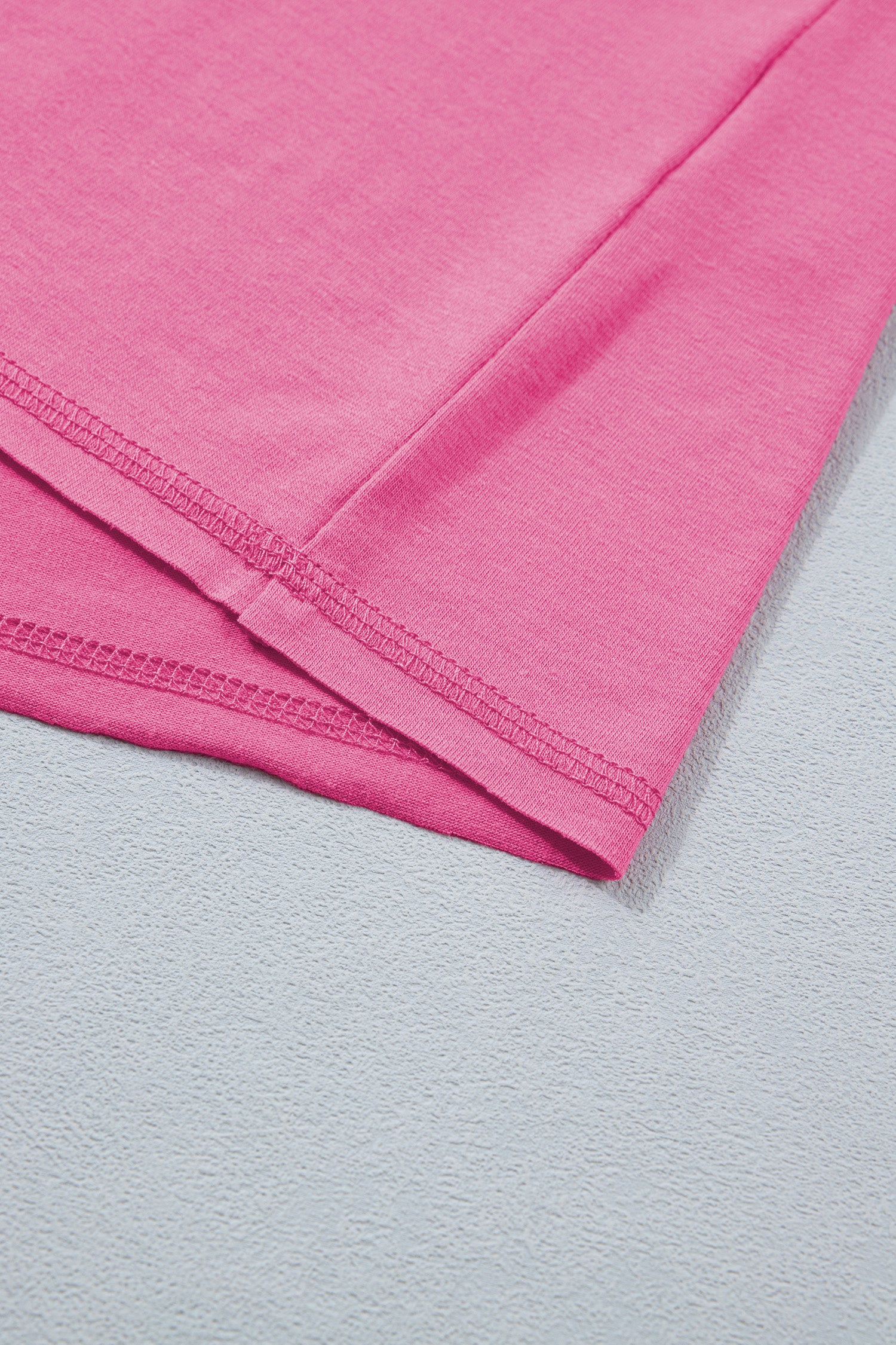 Seam Detail Raw Edge Tee Rainbow Waistband Casual Short Set