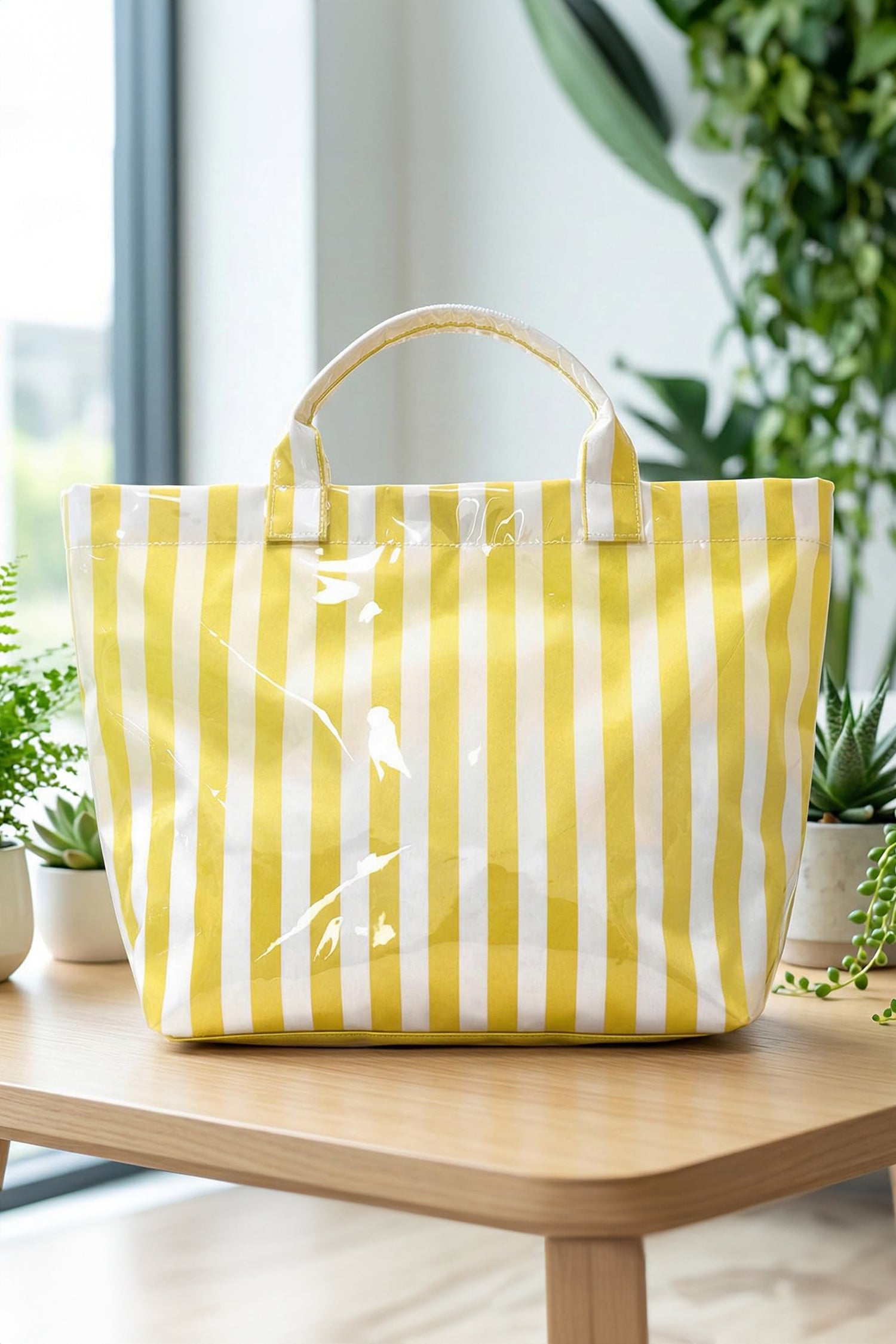 Glossy Striped Vinyl Large Tote Bag