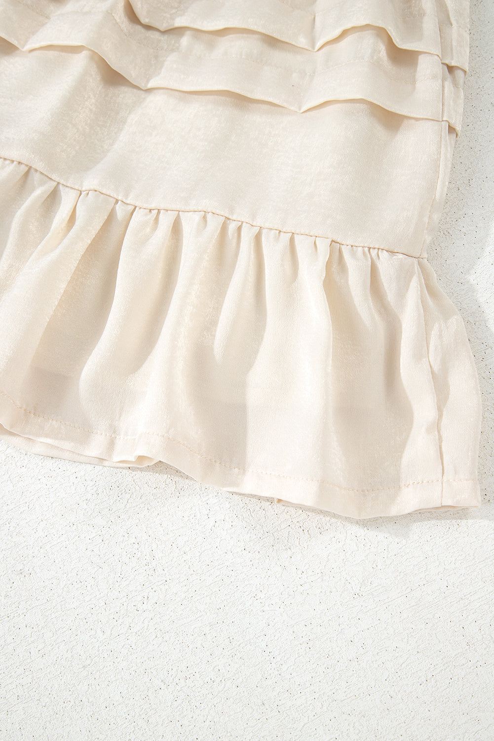 Beige Tiered Ruffled Hemline Elastic Waist Mini Skirt eAura