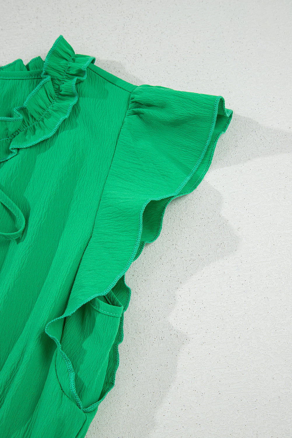 Bright Green Split V Neck Elastic Waist Ruffled Dress eAura