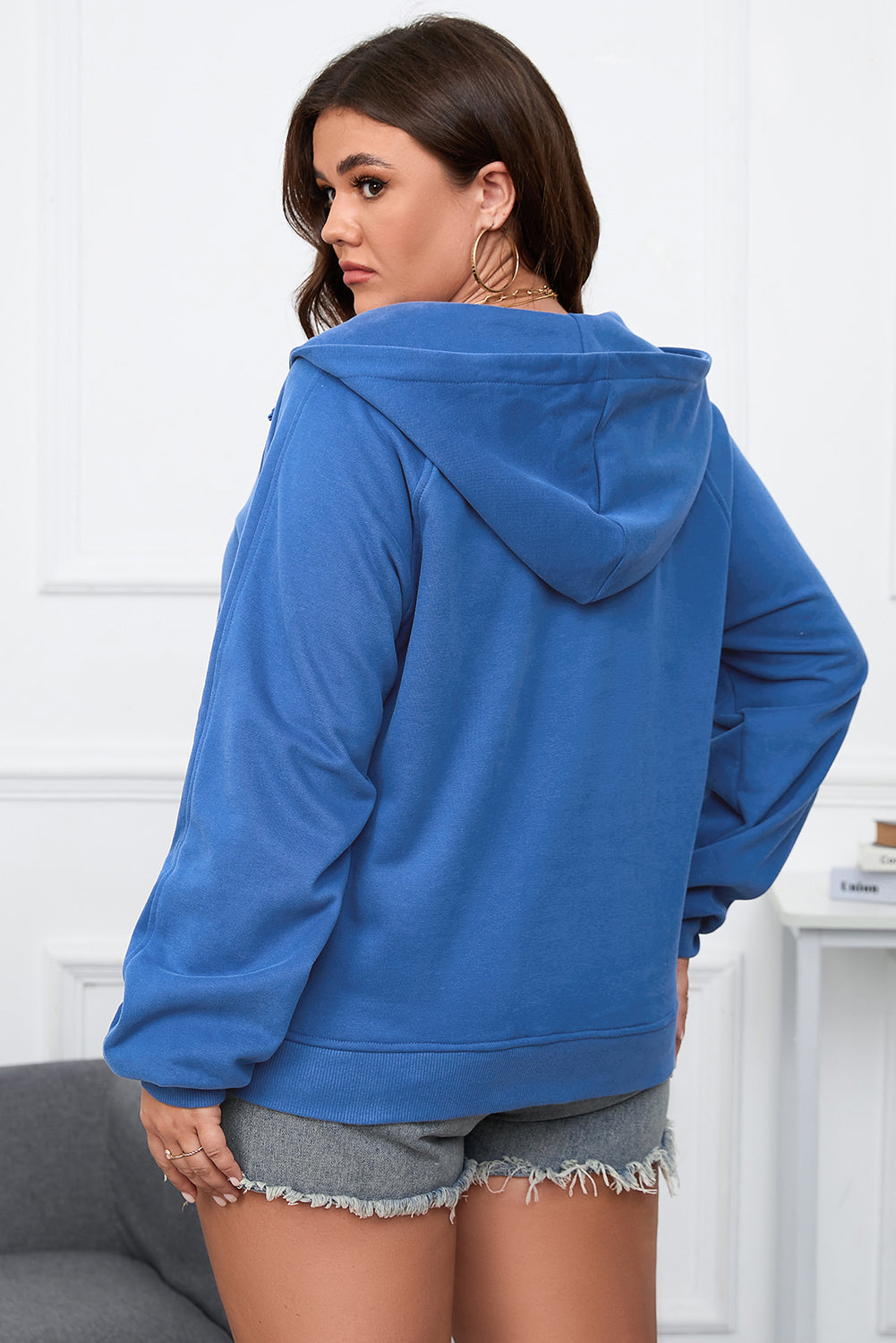 Bluing Plus Size Mineral Wash Zip up Hoodie BB Fashion Outlet