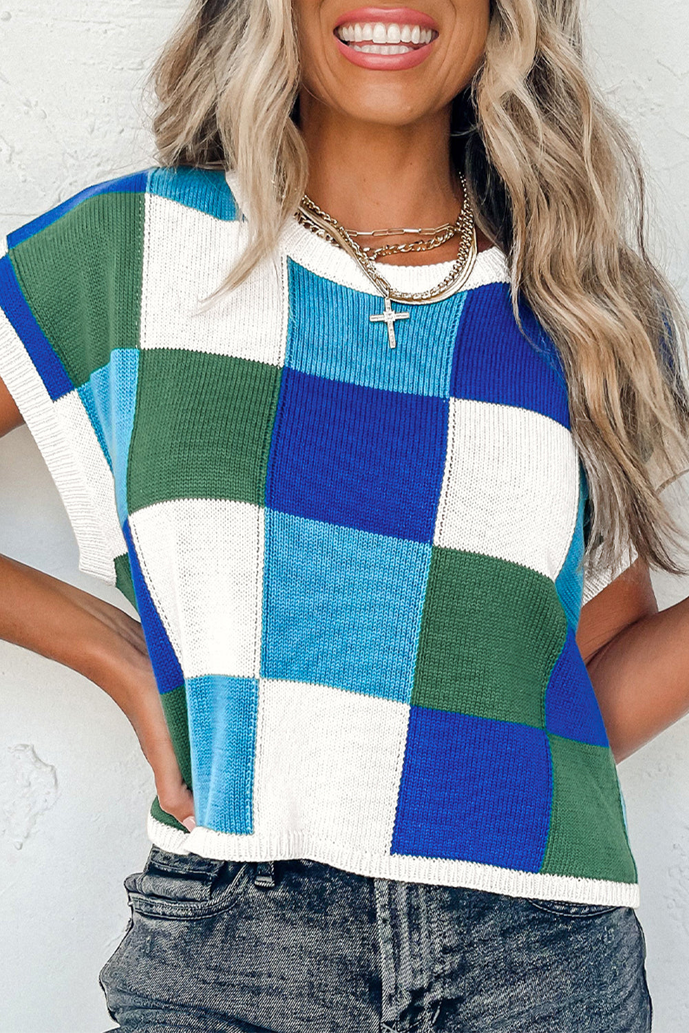 Grapefruit Orange Colour Block Cap Sleeve Sweater eAura