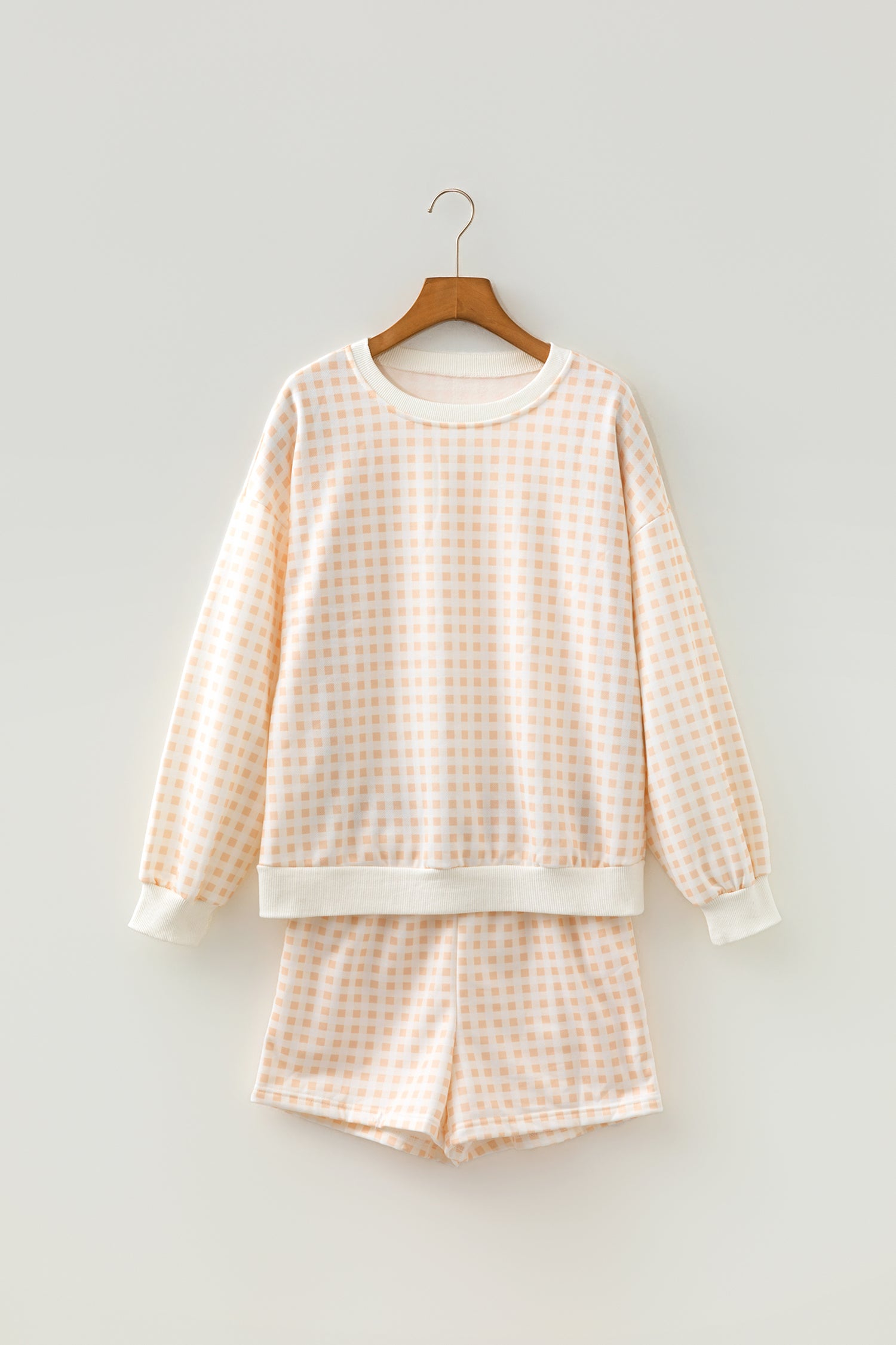 Plaid Baggy Pullover Drawstring Casual Shorts 2pcs Outfit – Yellow