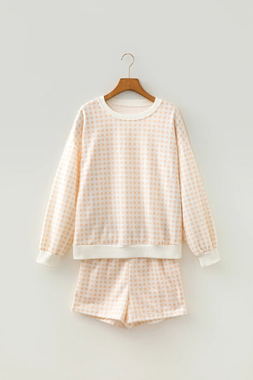 Plaid Baggy Pullover Drawstring Casual Shorts 2pcs Outfit – Yellow