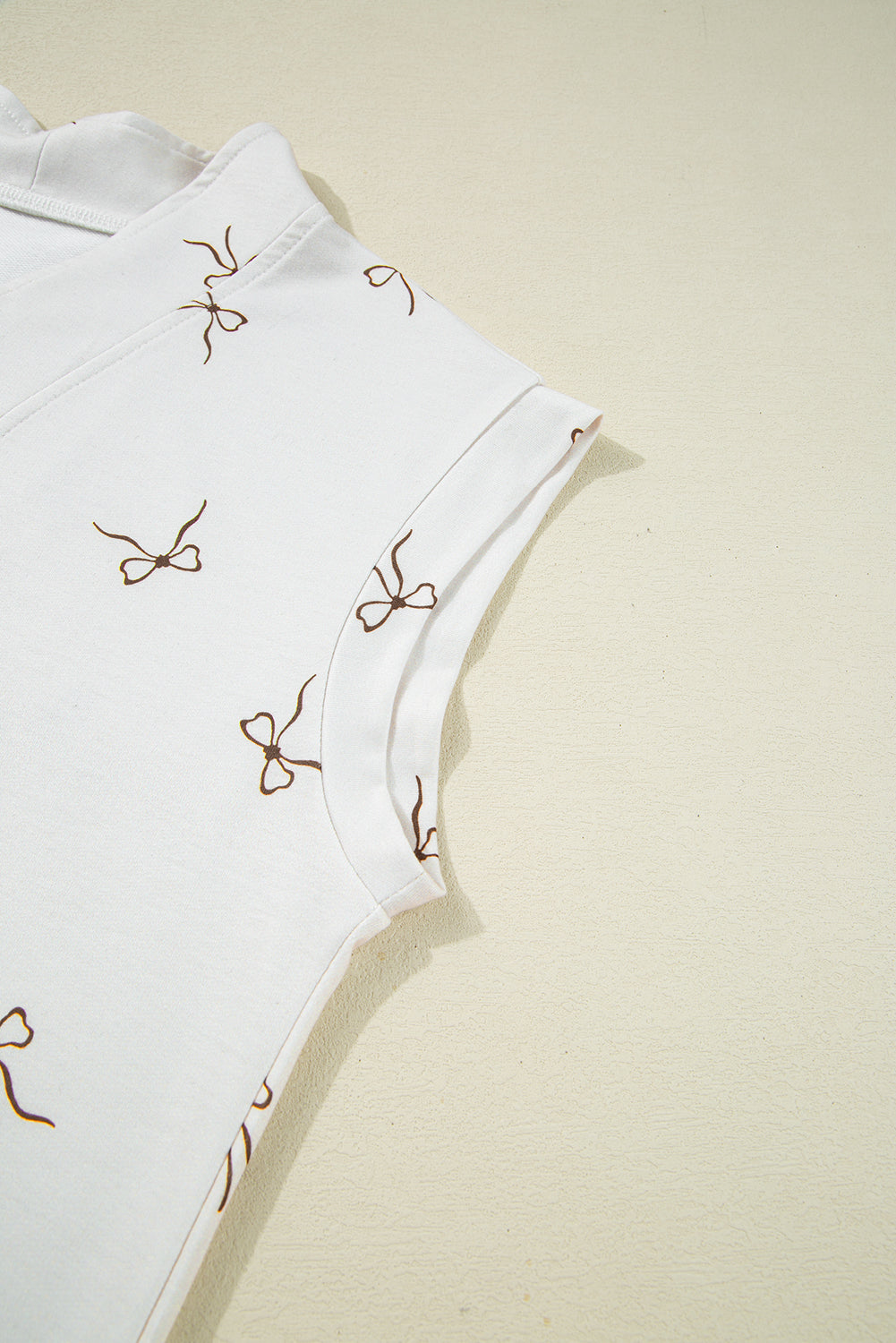 Beige Bow Print Half Zip Tank and Shorts 2pcs Set eAura