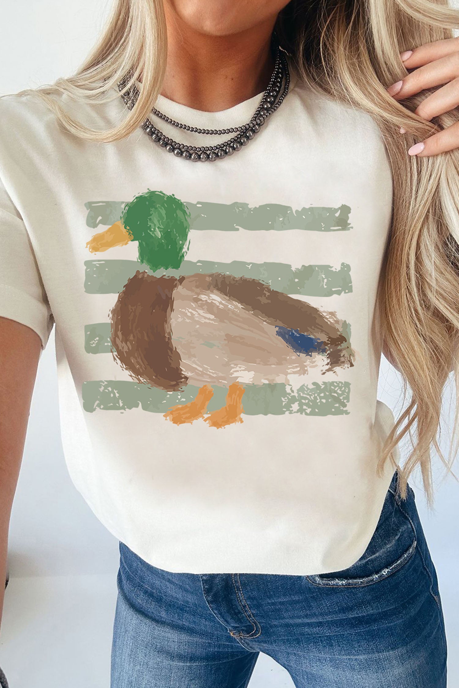 Western Duck Graffiti Print T-Shirt – White