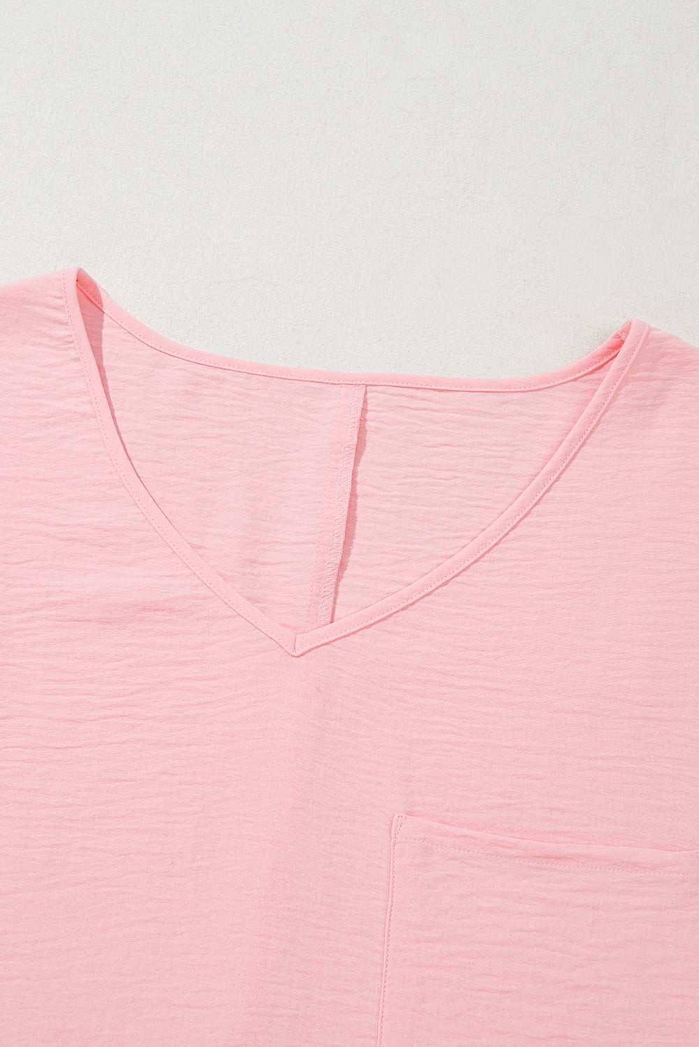 Pink Textured Half Sleeve V Neck Plus Size T Shirt with Chest Pocket BB Fashion Outlet