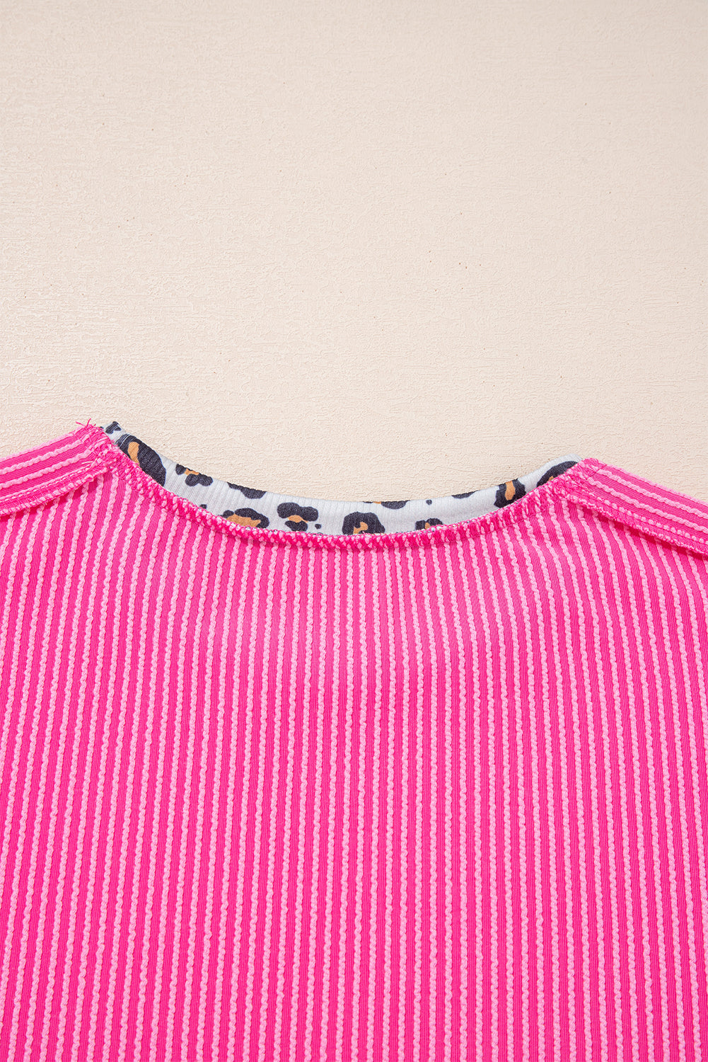 Leopard Patchwork Rib Crew Neck T-Shirt eAura