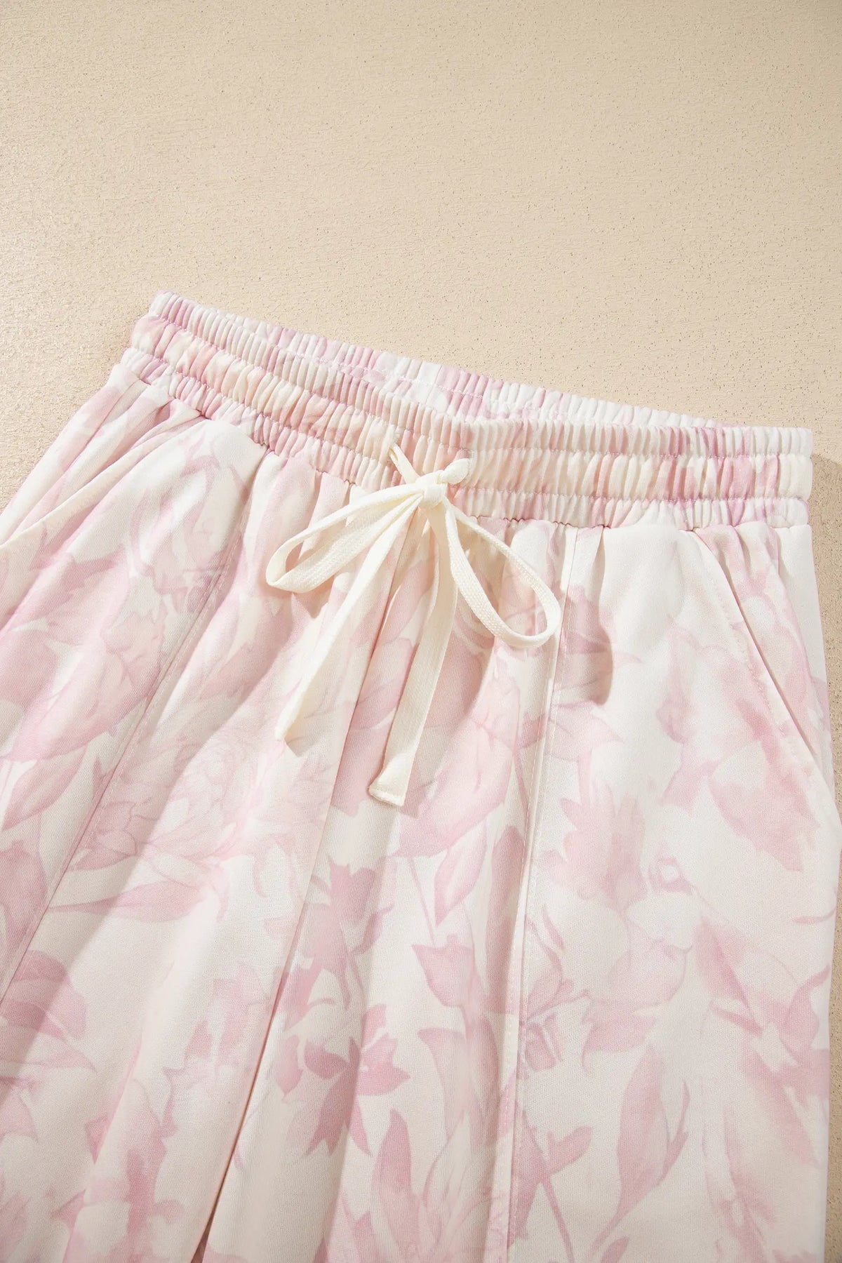 Abstract Print Drop Shoulder Drawstring Waist Drawstring Hem Pant Set – Pink
