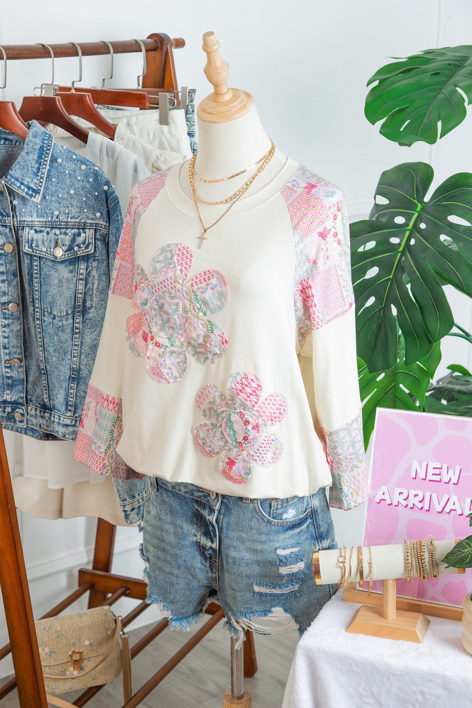 Retro Floral Patchwork Long Sleeve Top