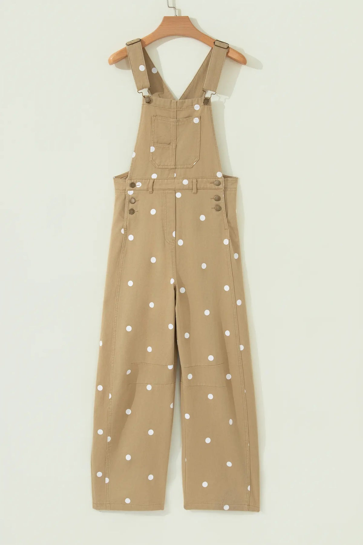 Polka Dot Print Bib Pocket Denim Barrel Overalls