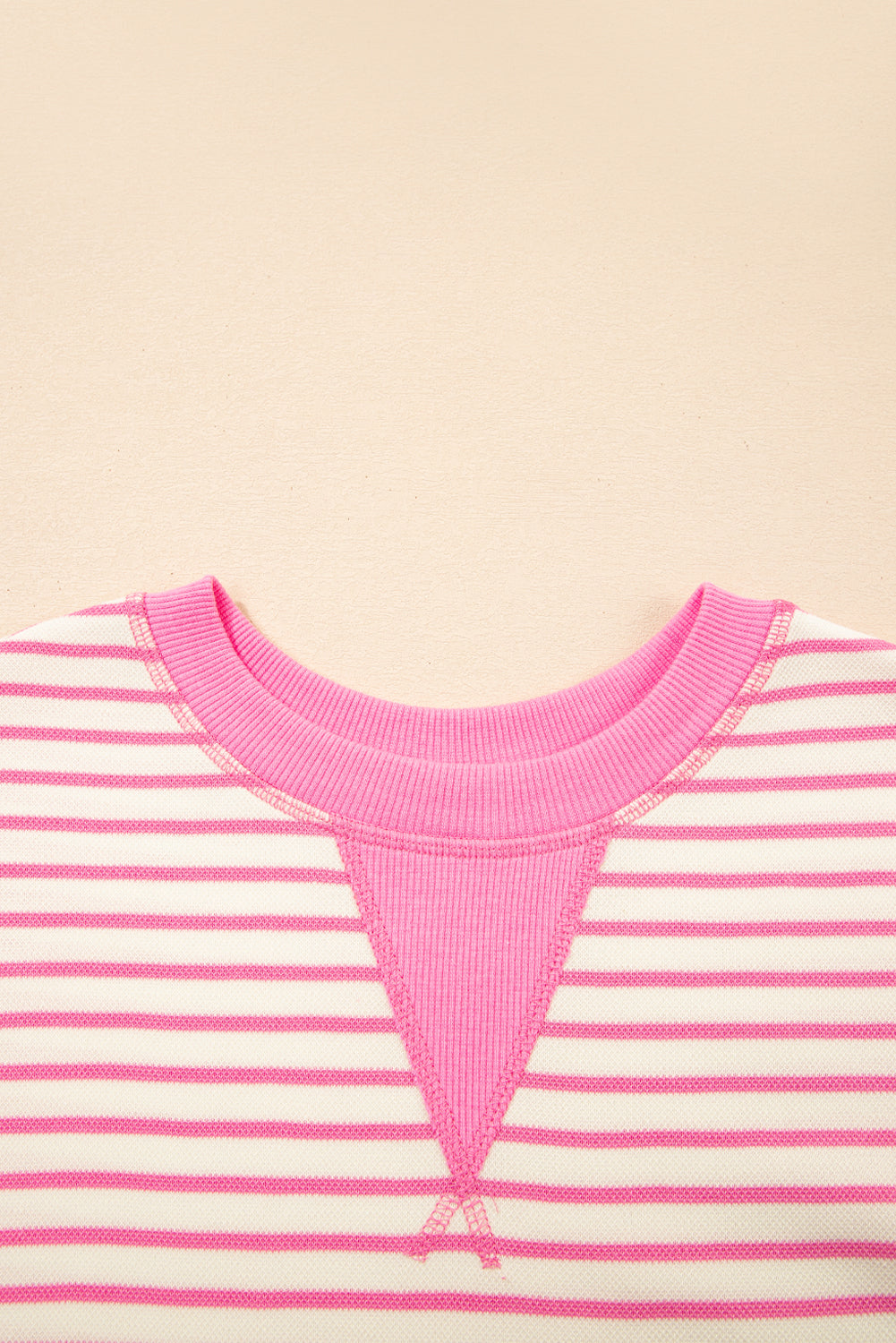 Contrast Detail Striped Ruffle Short Sleeve Top eAura