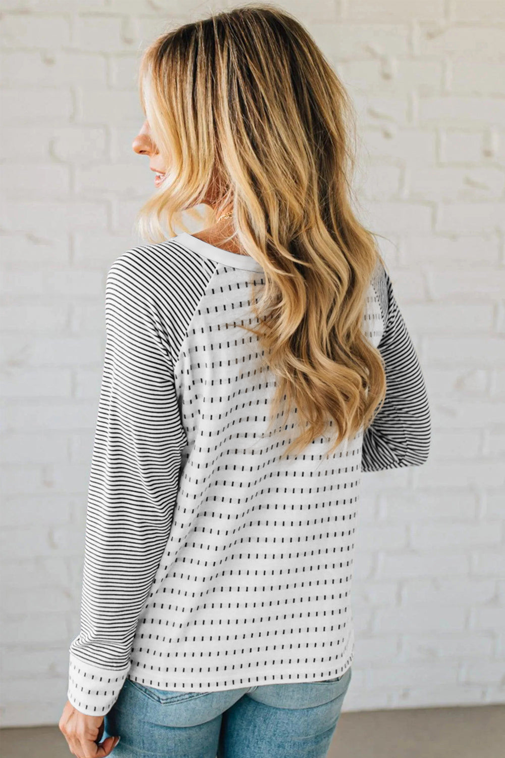 Stripe Raglan Patchwork Long Sleeve Tee