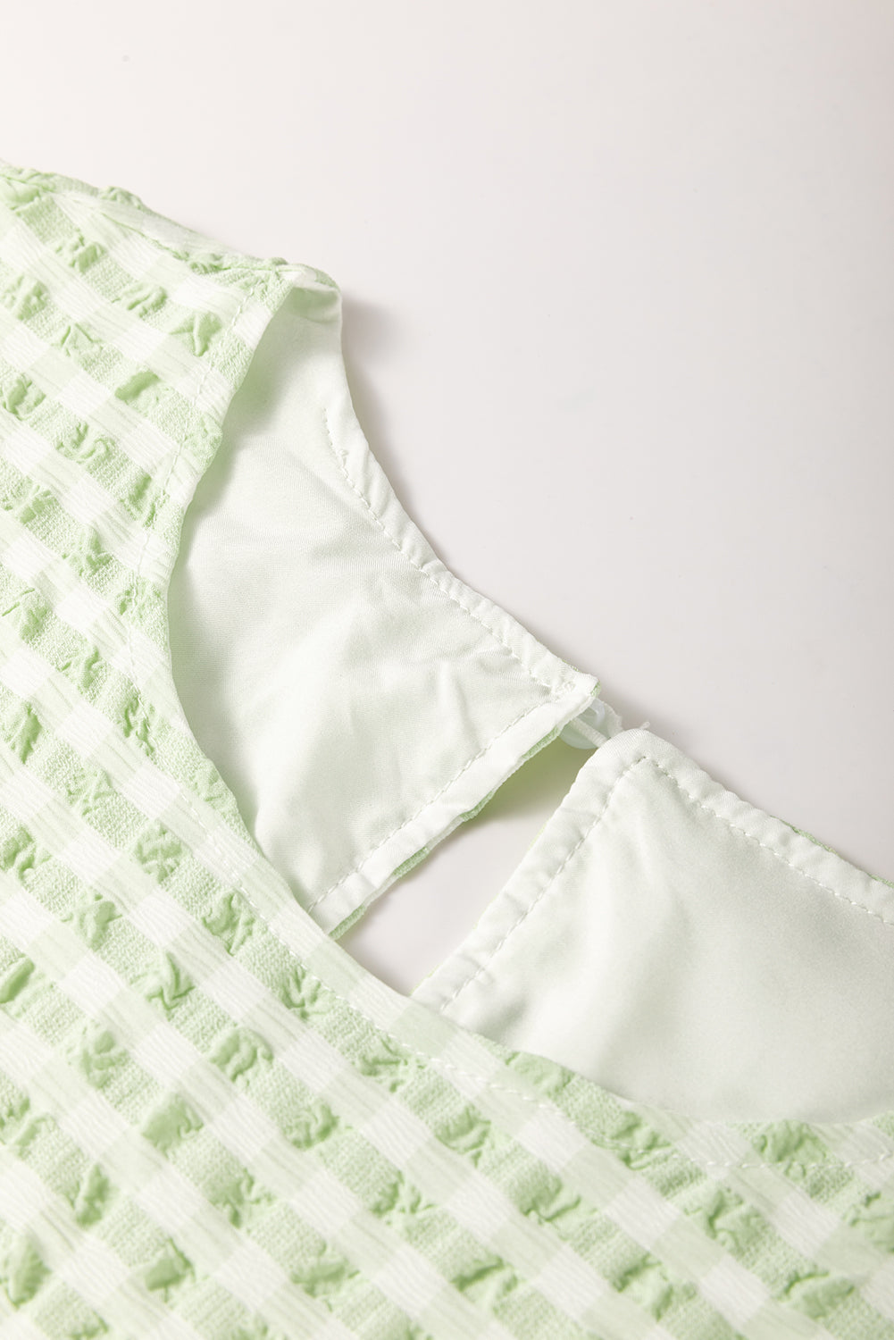 Green Stripe Textured Tiered Short Sleeve Loose Mini Dress eAura