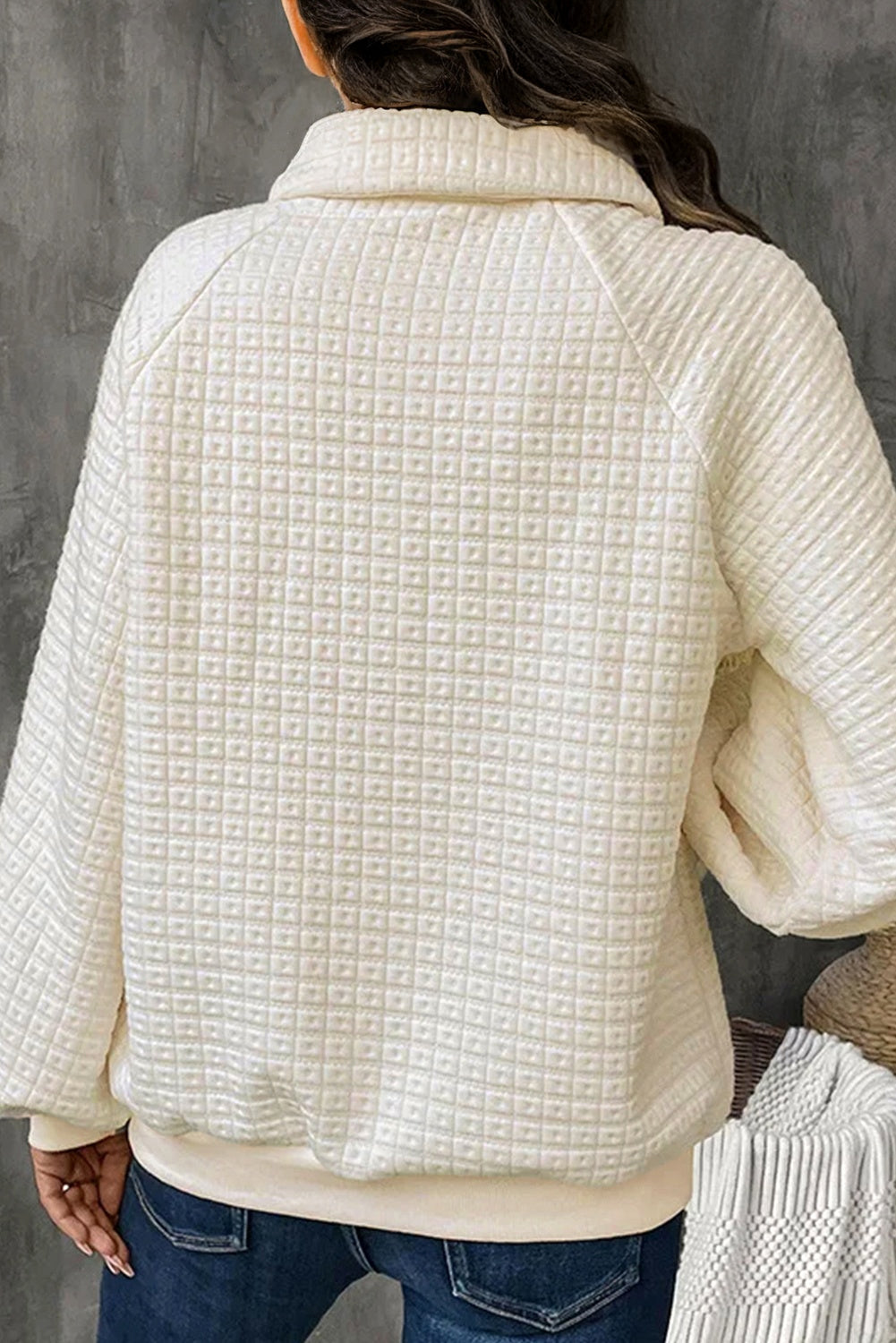 Pineapple Textured Half Button Collared Sweatshirt - eAura