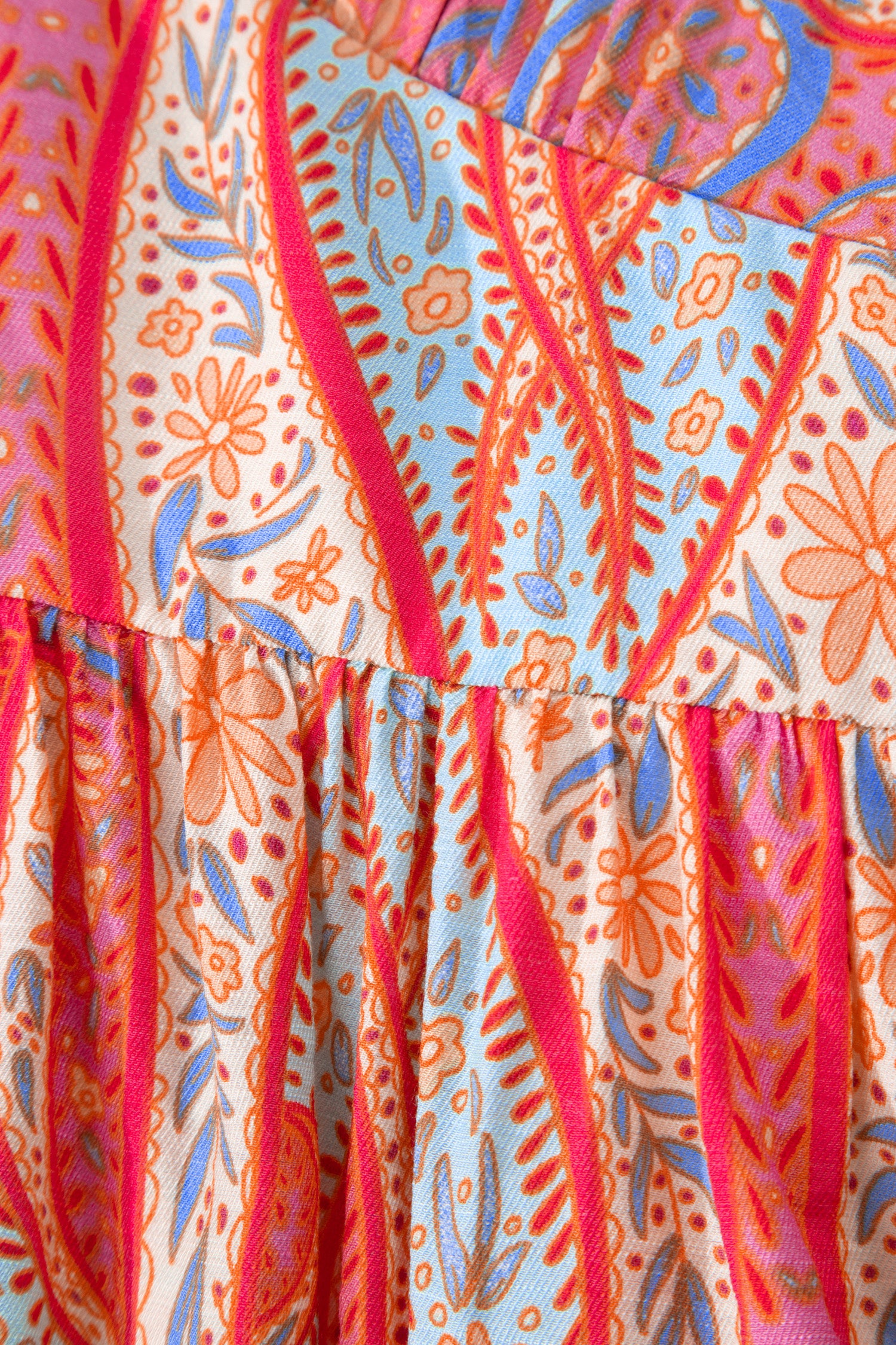 Paisley Print V-Neck Short Sleeve Boho Maxi Dress with Ruffle Details – Multicolour