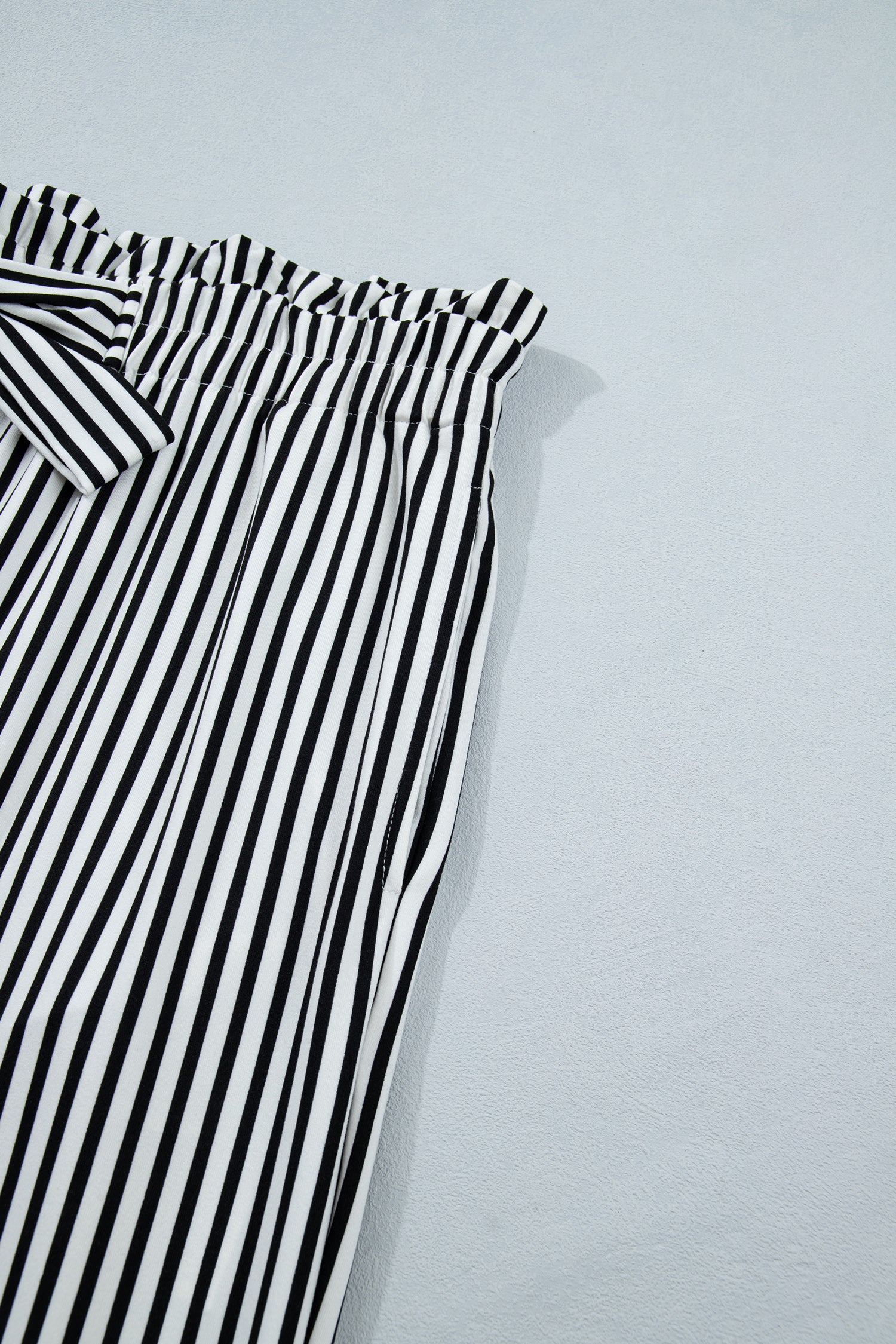 Plus Size Black Stripe Wide Leg Pants – Ruffle Bow Waist