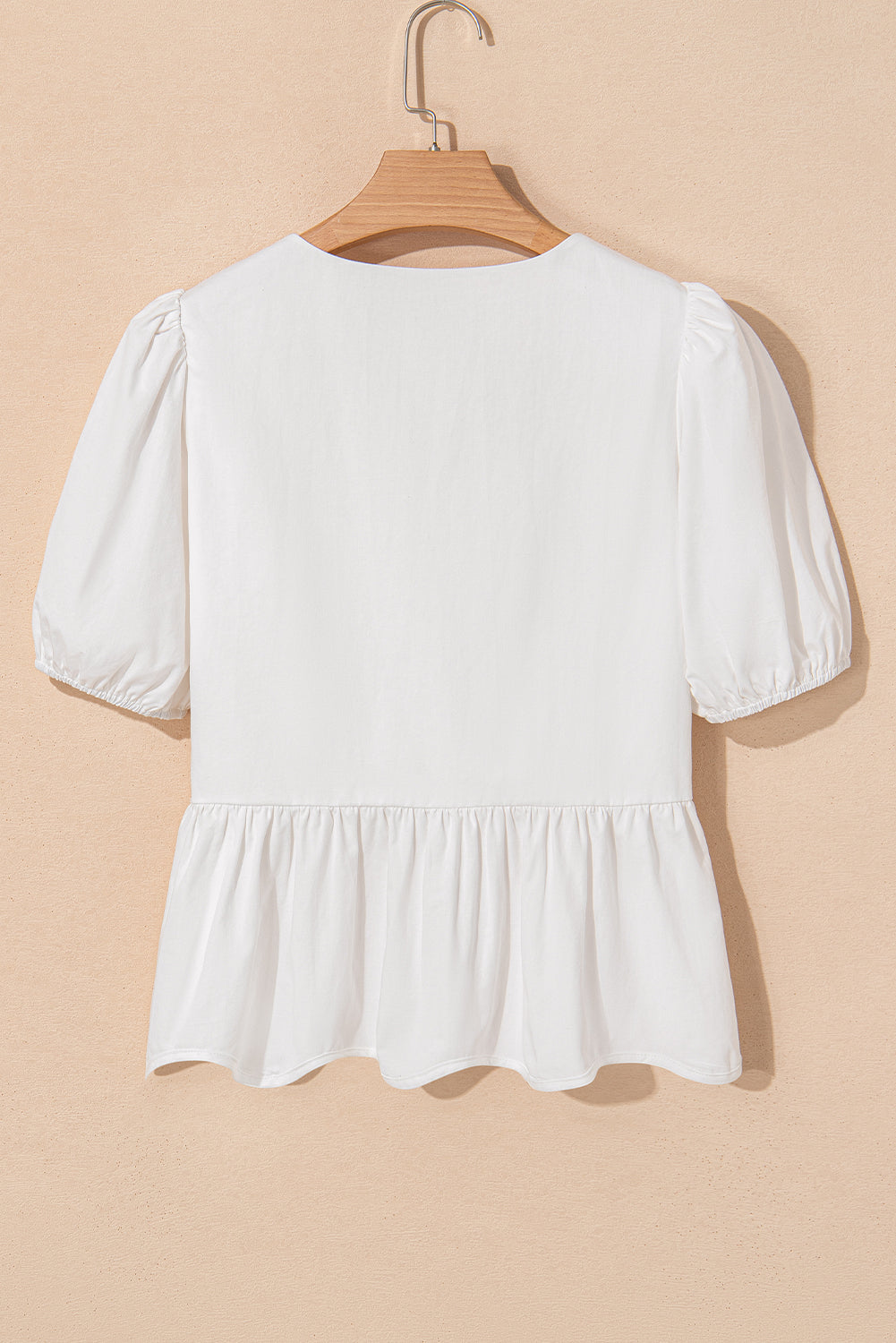 White Bow Knot Decor Square Neck Puff Sleeve Peplum Top eAura