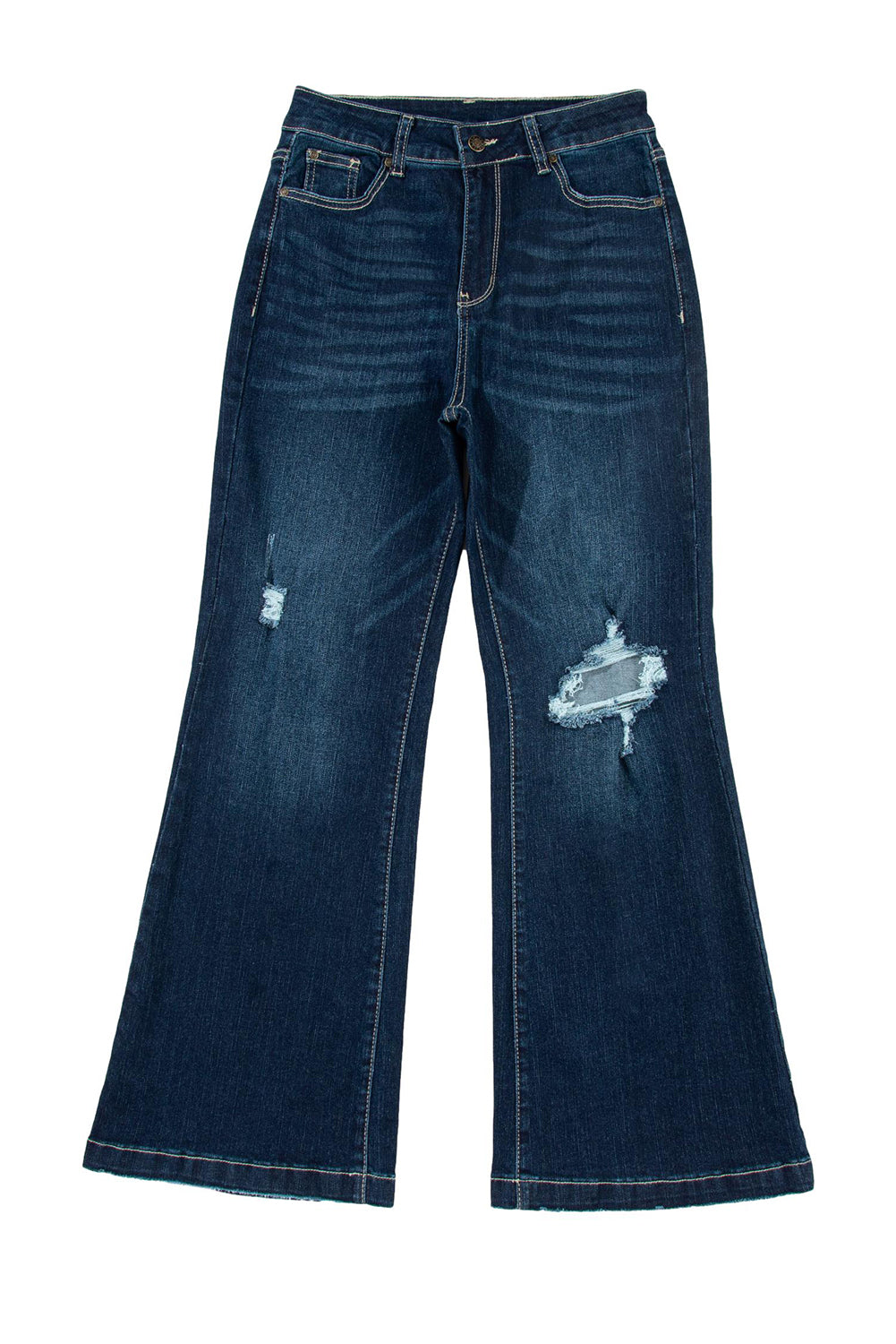 Real Teal High Rise Ripped Bell Bottom Jeans Beagle Boutique Fashion Outlet