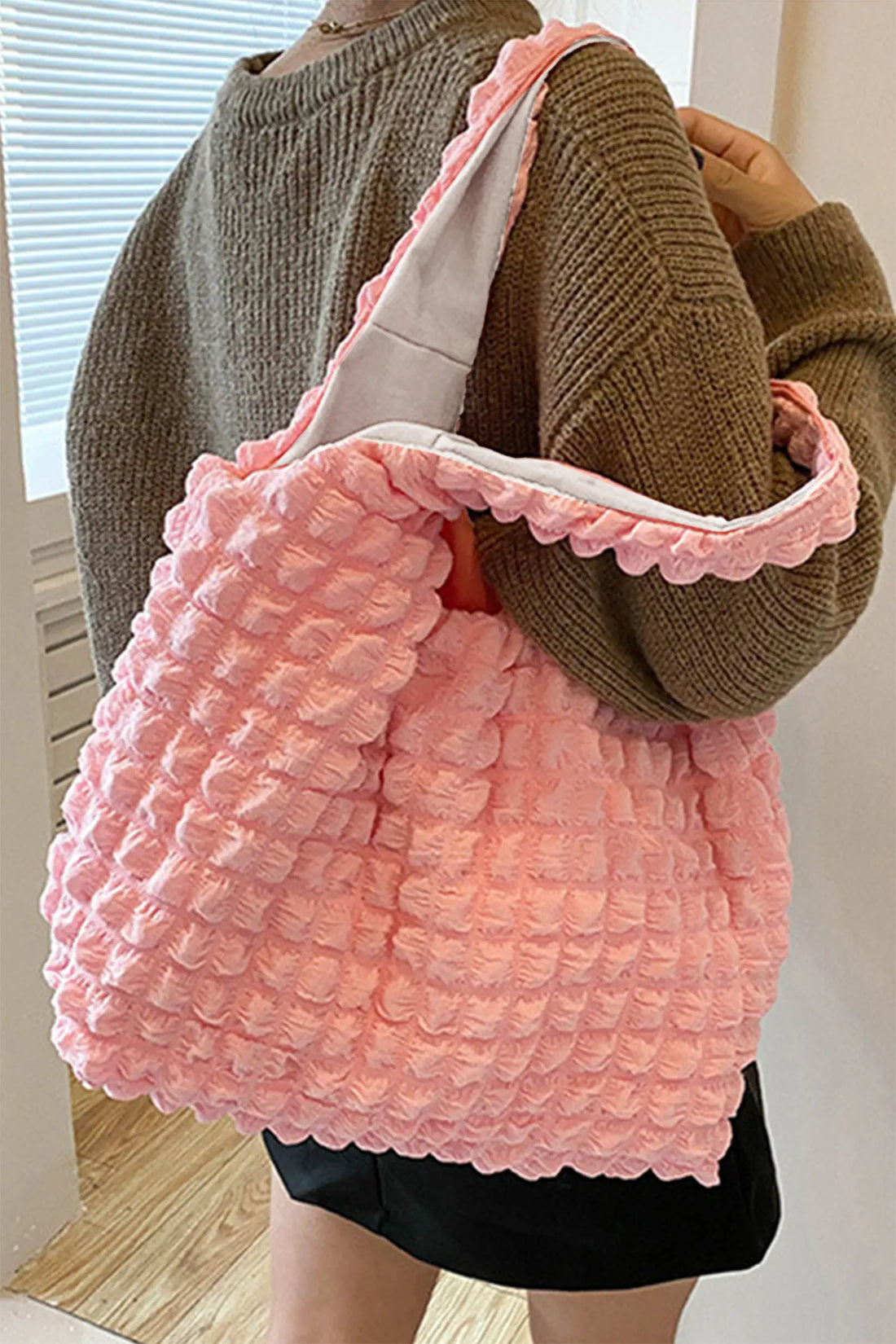 Puffy Textured Solid Colour Tote Bag