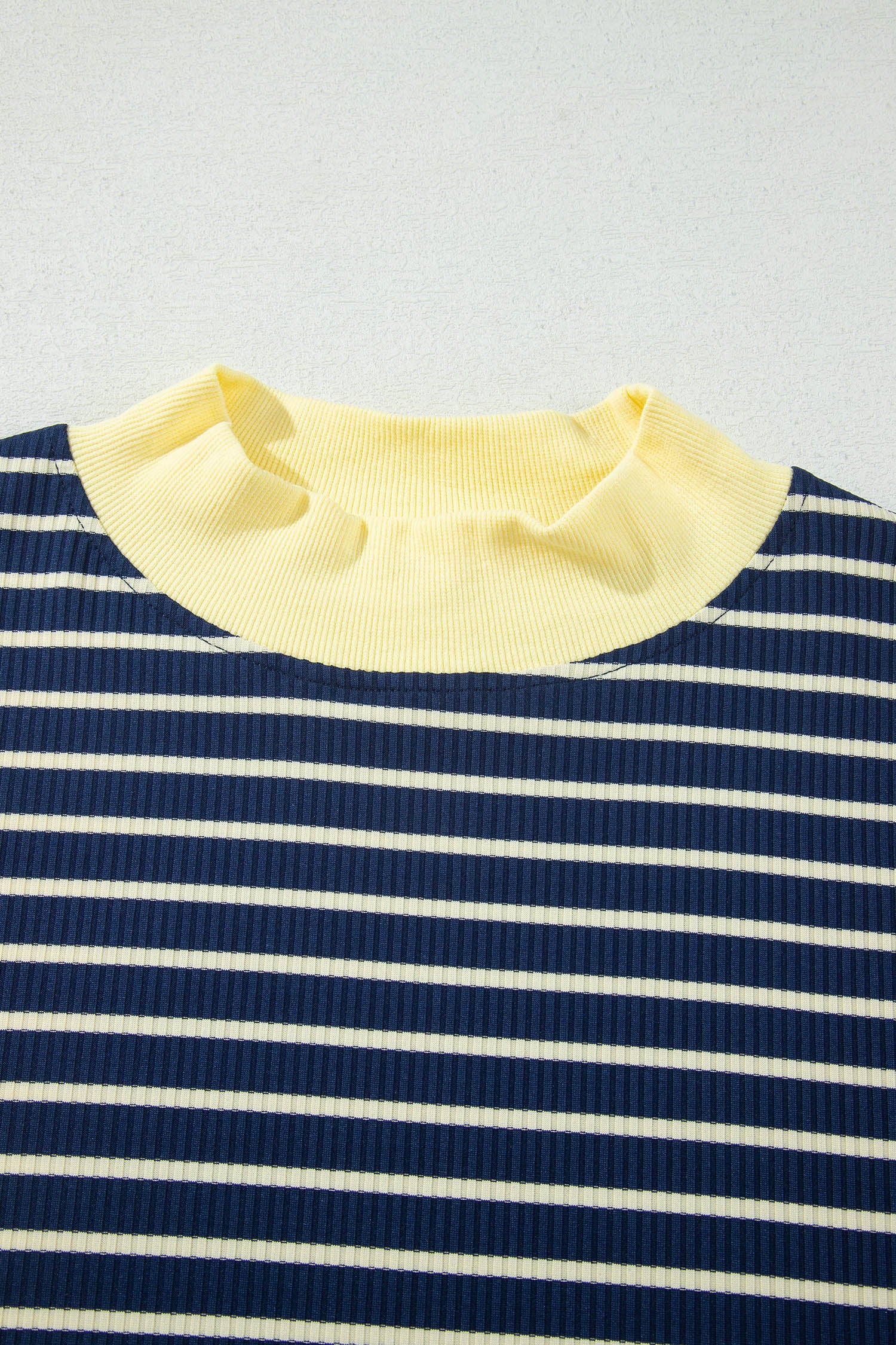 Color Block Long Sleeve Pullover Ribbed Knit Casual Shorts Set – Blue Stripe
