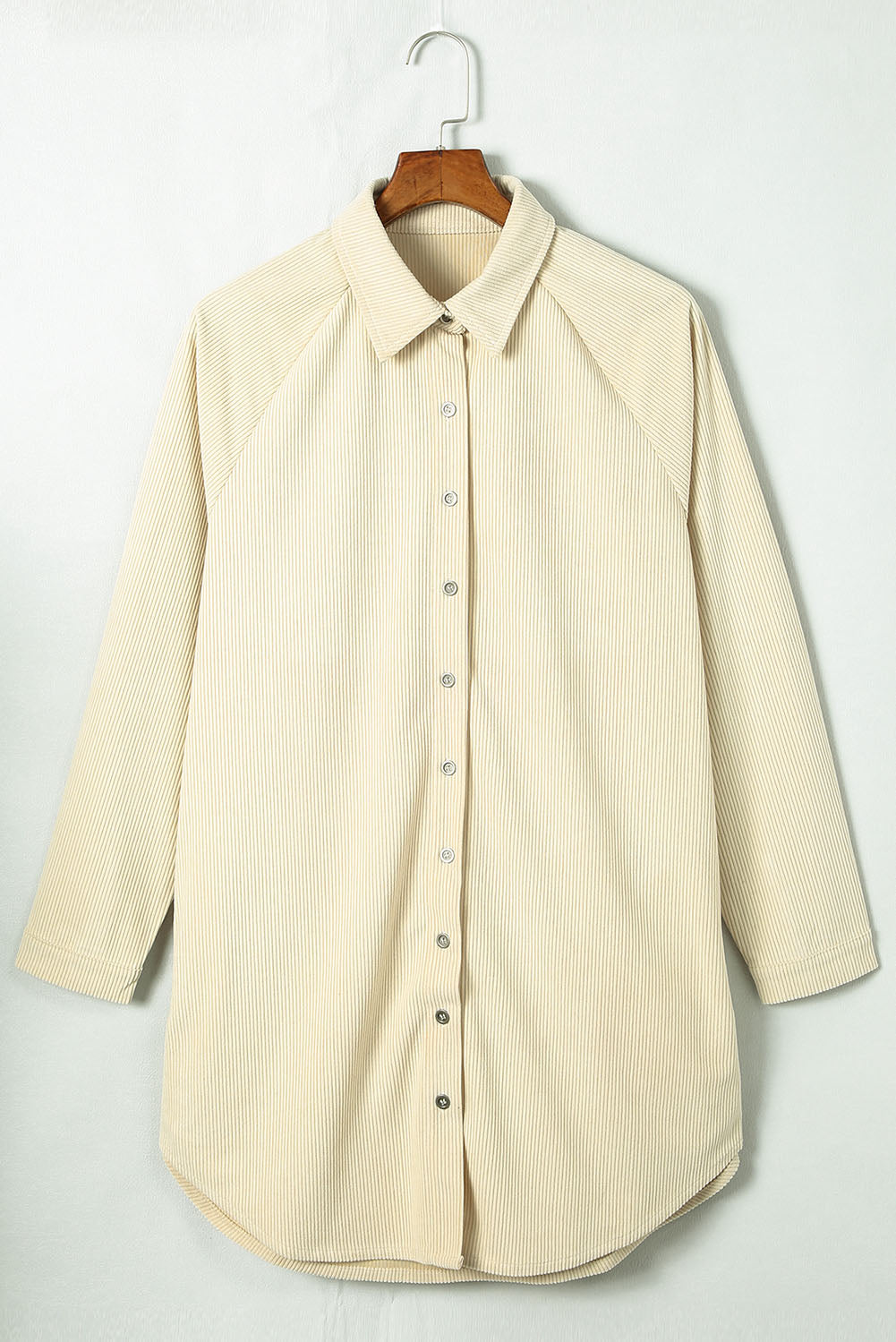 Beige Rib Shirt Style Full Button Long Sleeve Shift Mini Dress Dear-Lover Dropshipping