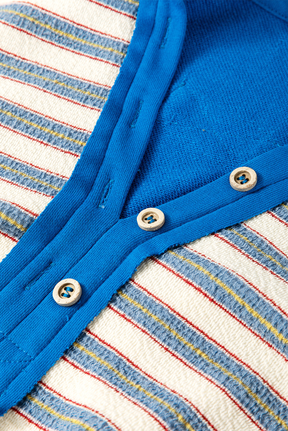 Blue Stripe Buttoned V Neck Collared Drop Shoulder Top BB Fashion Outlet