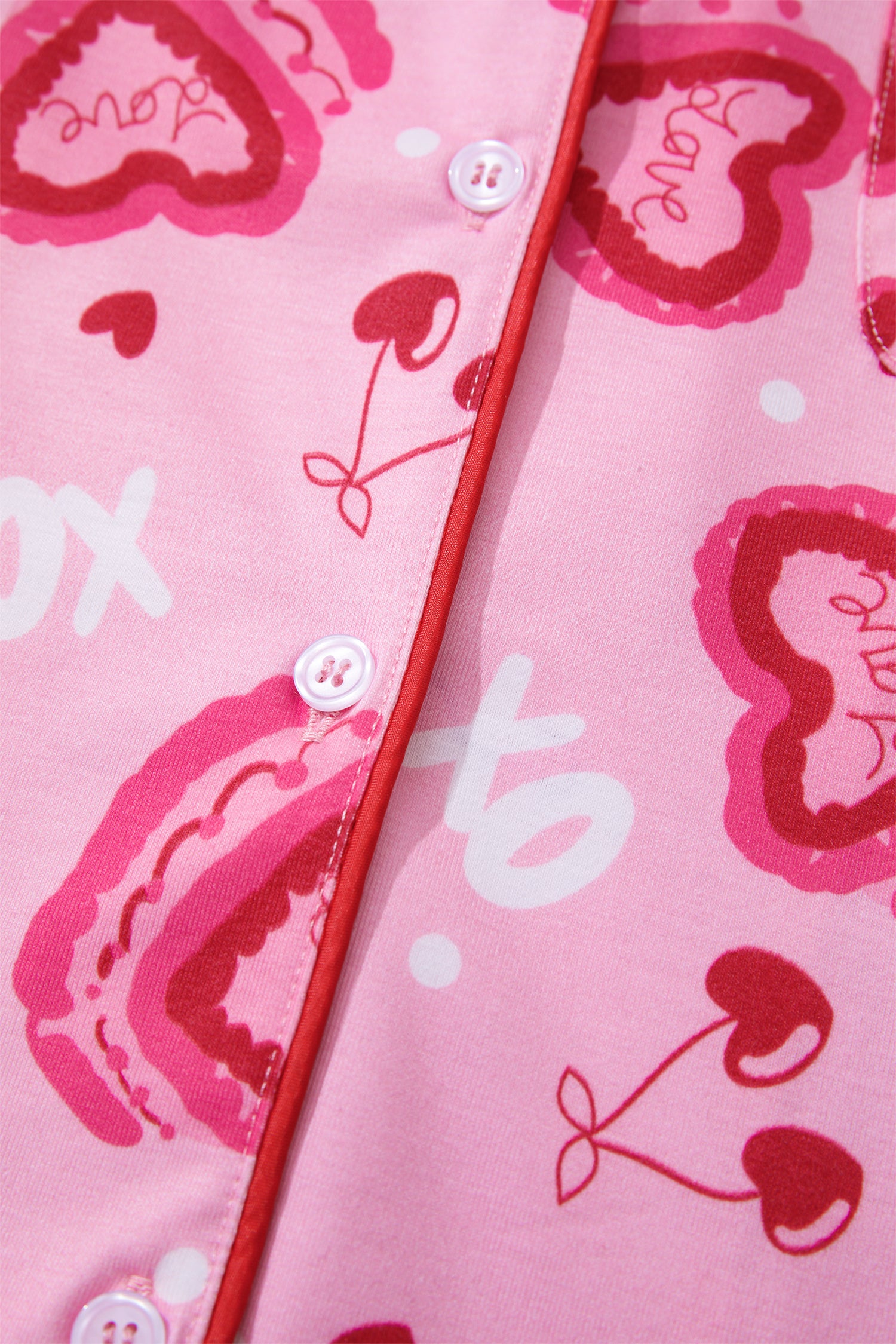 Sweet Heart Cake Print Contrast Ruffle Trim Valentines 2pcs Pajama Set – Pink