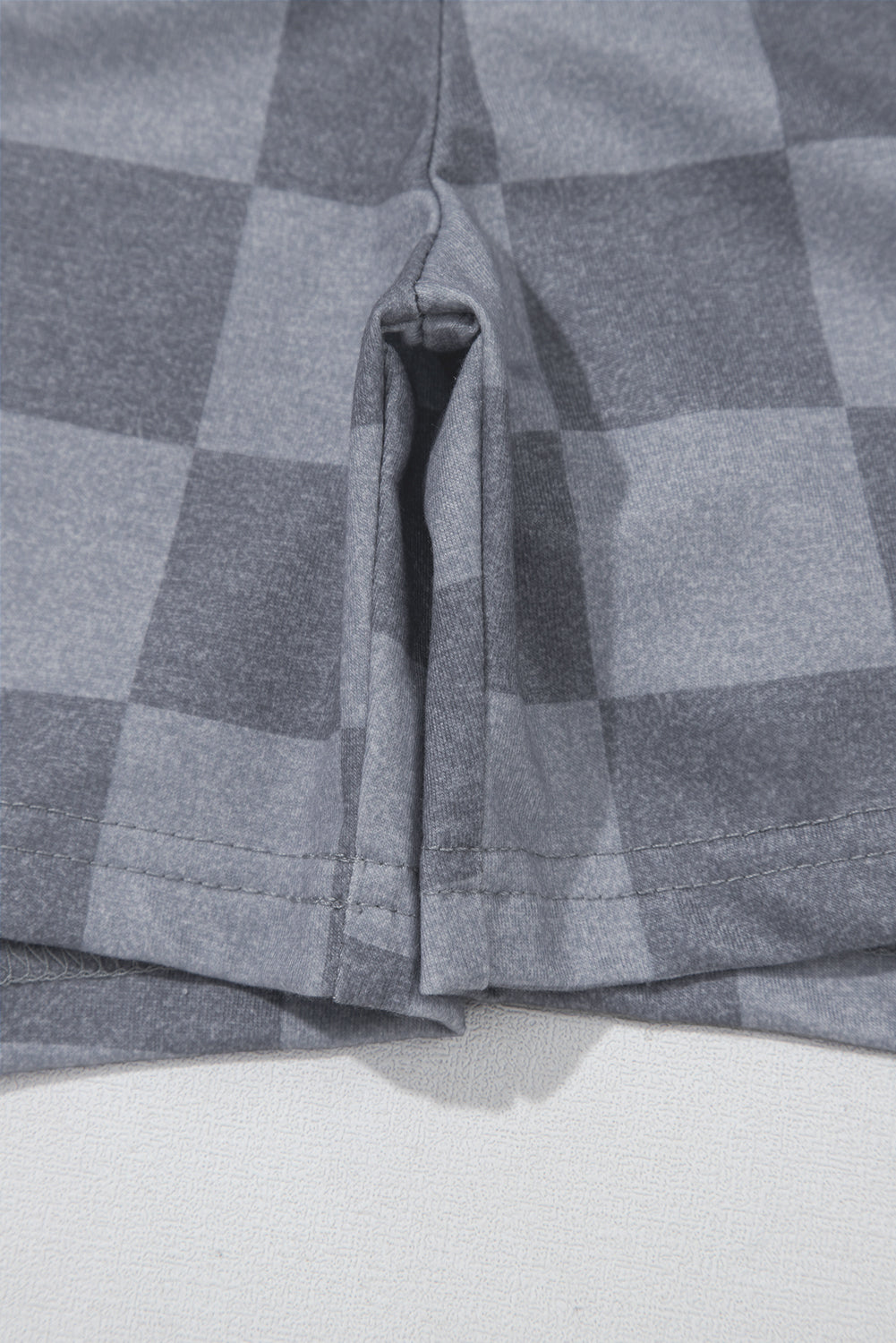 Grey Checkered V Neck Tee Drawstring Shorts Lounge Set eAura