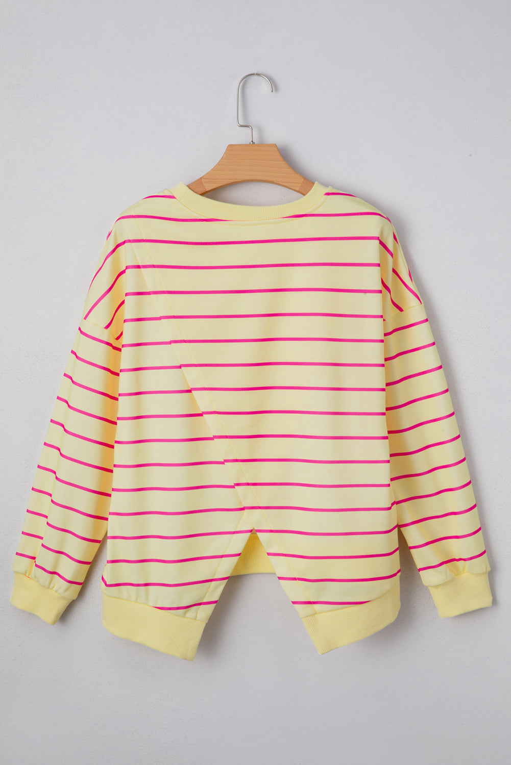 Striped Overlap Detail Drop Shoulder Pullover Sweatshirt eAura