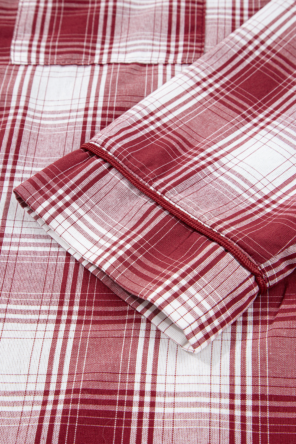 Red Retro Plaid Long Sleeve Shirt Drawstring Shorts Pyjama Set - eAura