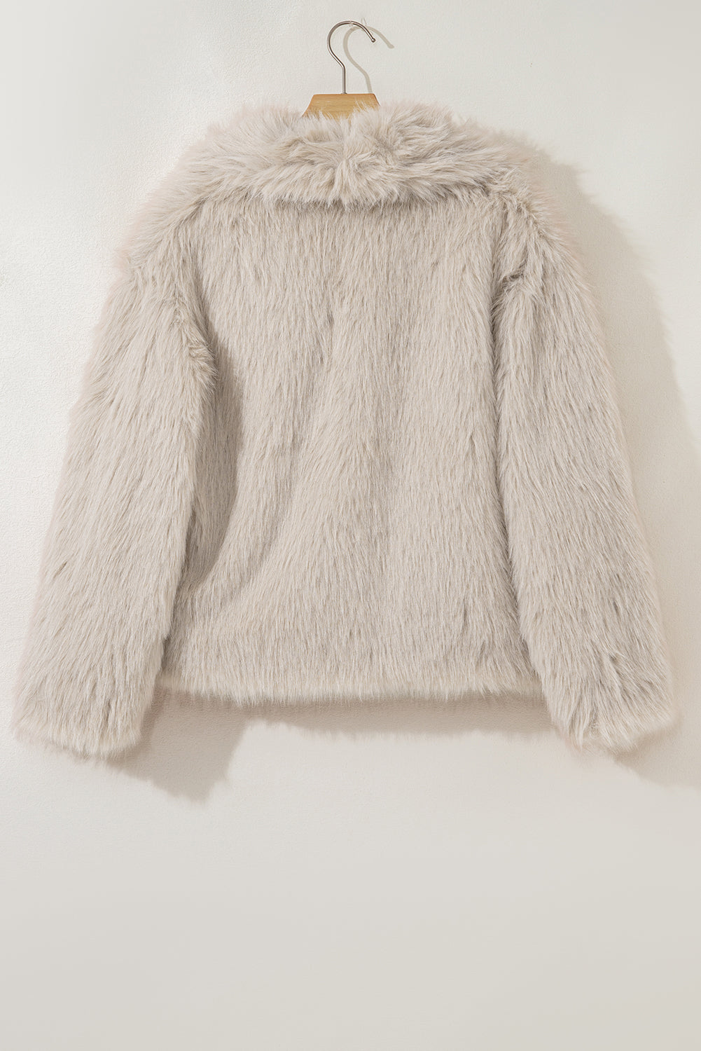Cream Long Sleeve Thick Faux Fur Coat - eAura