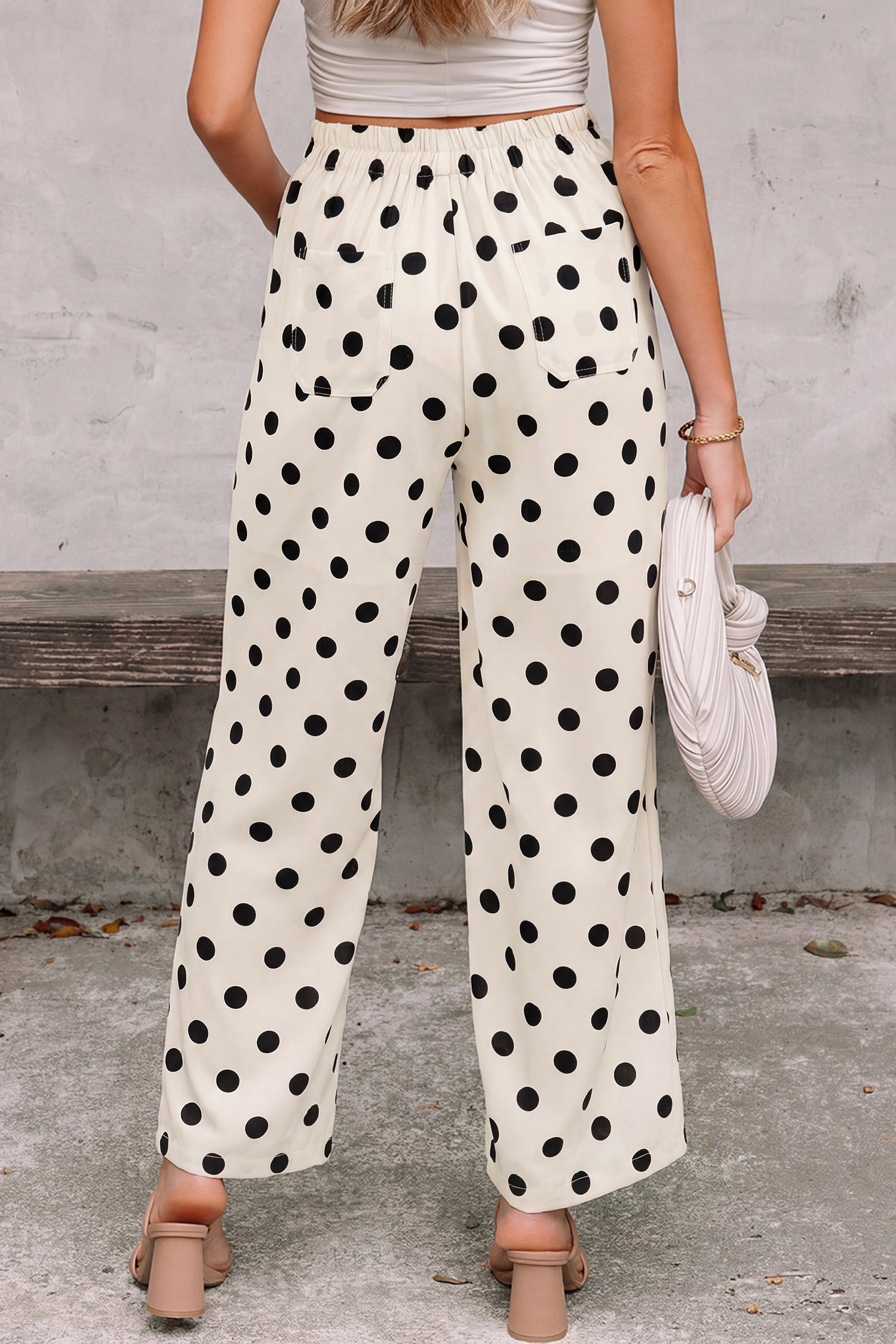 Sky Blue Polka Dot Print Patched Pocket Mid-rise Straight Leg Pants – Light Blue