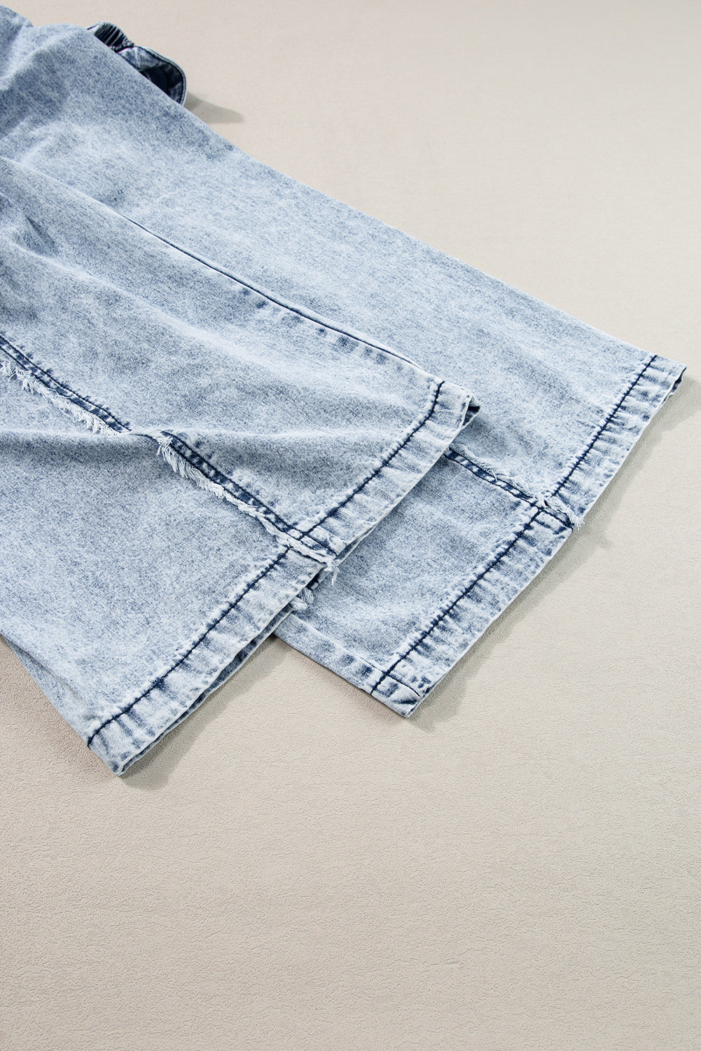 Dark Grey Light Wash Frayed Exposed Seam Wide Leg Denim Overall eAura
